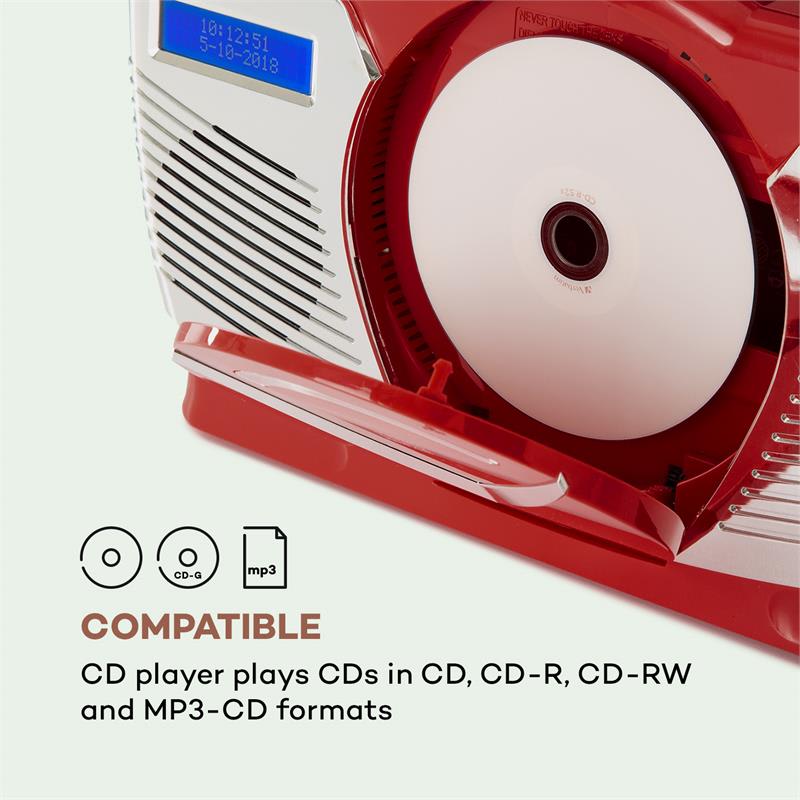 Auna RCD-70 DAB, retro CD rádio, FM, DAB+, CD prehrávač, USB, bluetooth, červené – Obrázok 4