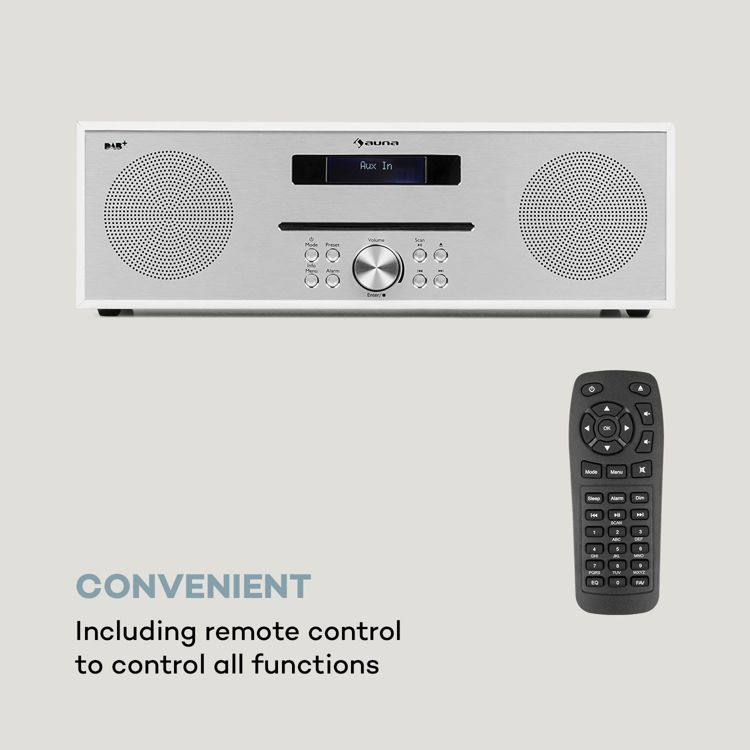 Auna Silver Star CD-DAB, rádio s CD, 2 x 20 W max., štrbinový CD prehrávač, DAB+, BT, Alu, biely – Obrázok 2