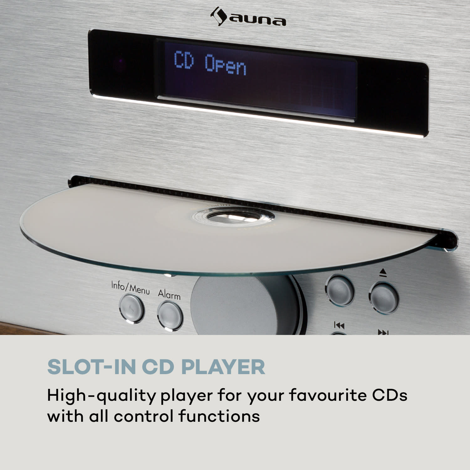 Auna Silver Star CD-DAB, rádio s CD, 2 x 20 W max., štrbinový CD prehrávač, DAB+, BT, Alu, biely – Obrázok 4