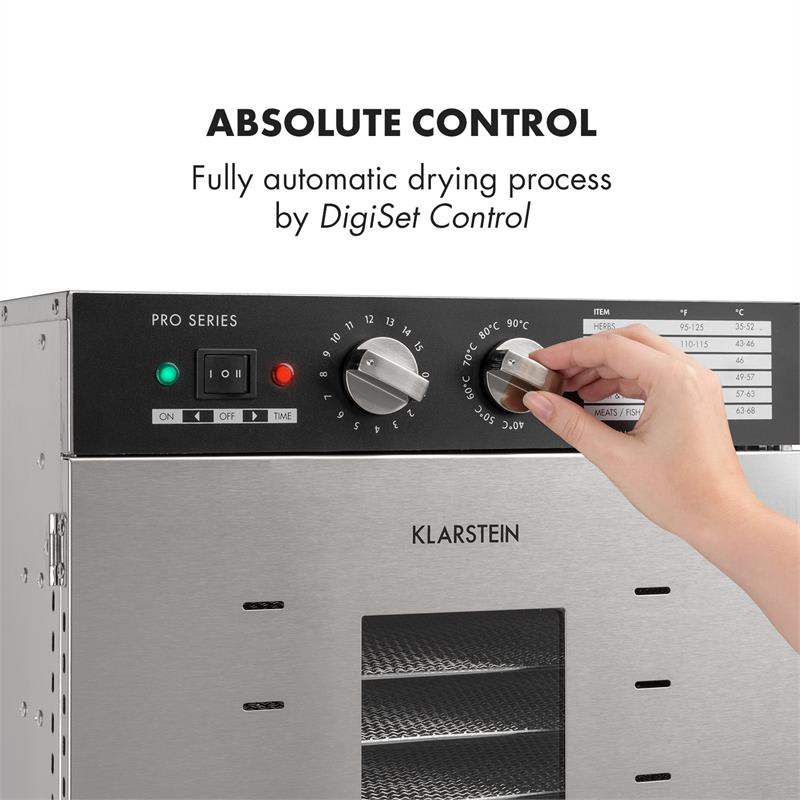 Klarstein Master Jerky 32, sušička potravín, 4500 W, 40 - 90 °C, 15-hod. časovač, ušľachtilá oceľ, strieborná – Obrázok 2