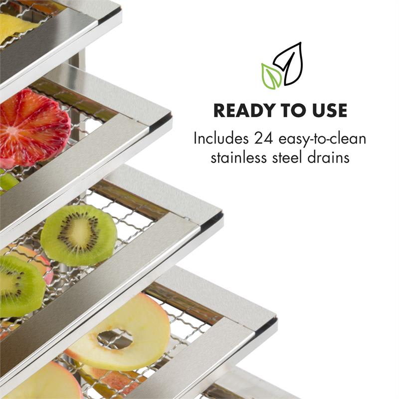 Klarstein Master Jerky 24, sušička potravín, 5850 W, 40-90 °C, 15-hod. časovač, nehrdzavejúca oceľ, strieborná – Obrázok 3