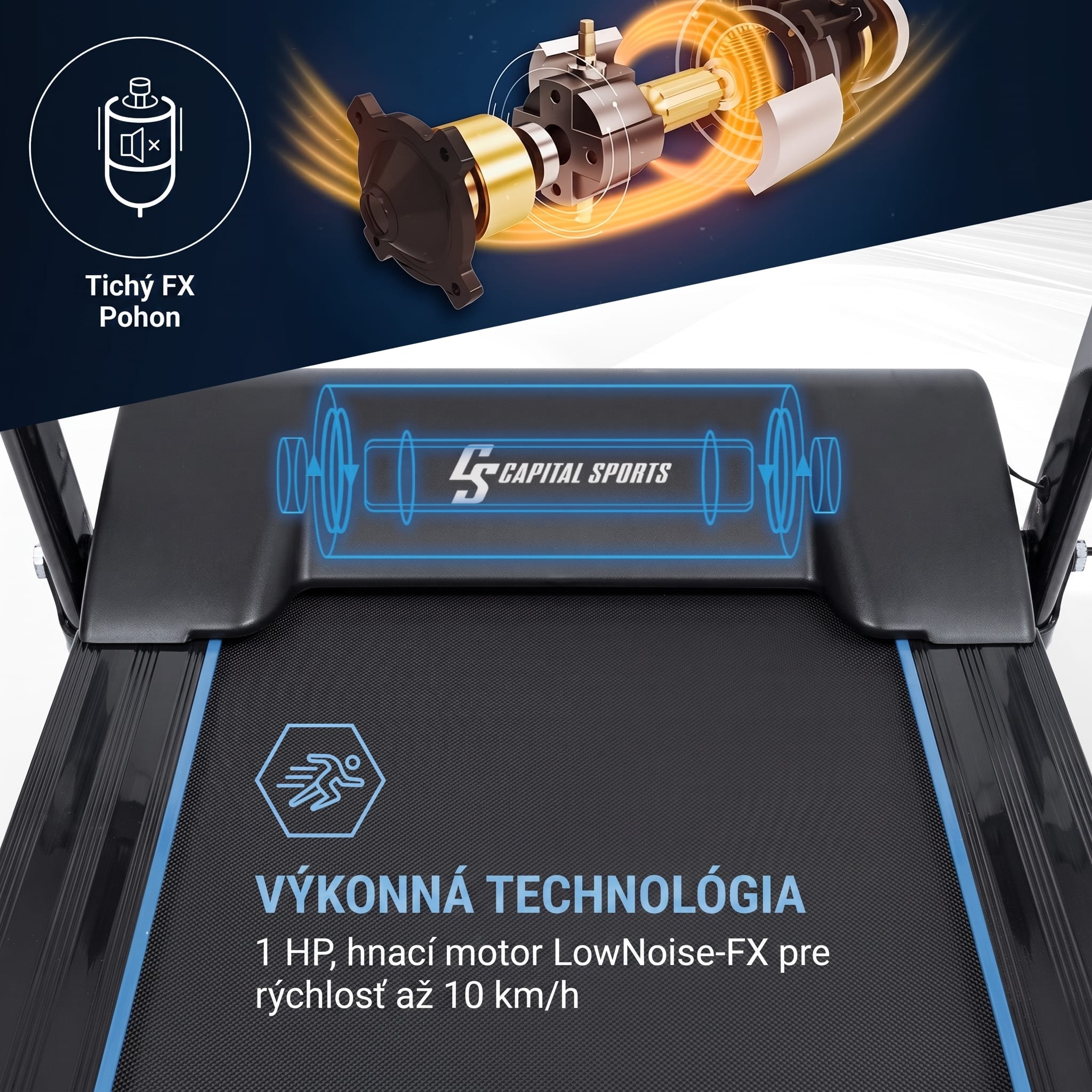 Capital Sports Pacemaker F60, bežecký pás, 1,0 HP, samopremazávací, Bluetooth – Obrázok 4
