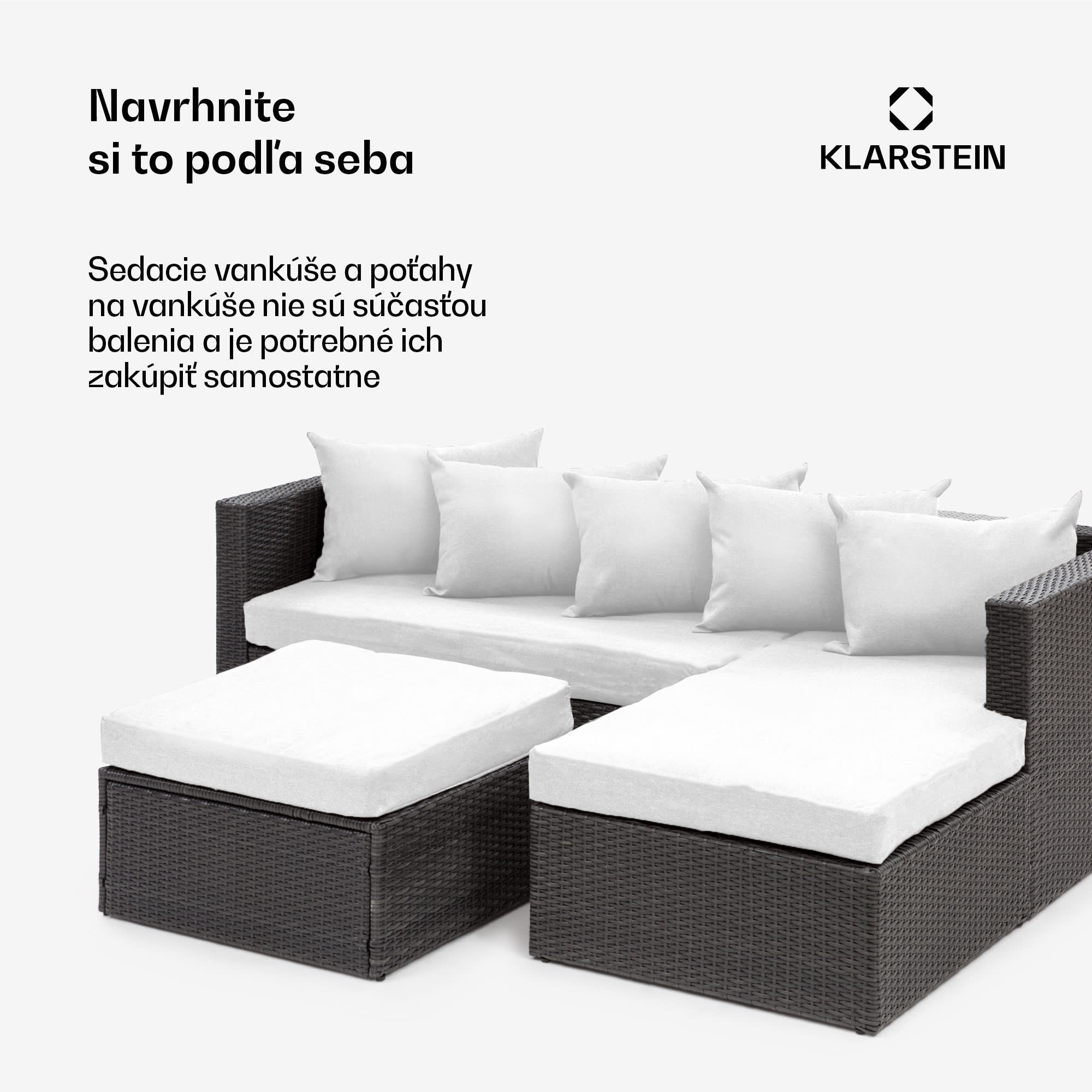 Blumfeldt Theia Lounge Set, záhradná sedacia súprava, rohový gauč, stolček, 5 vankúšov, čierna – Obrázok 2