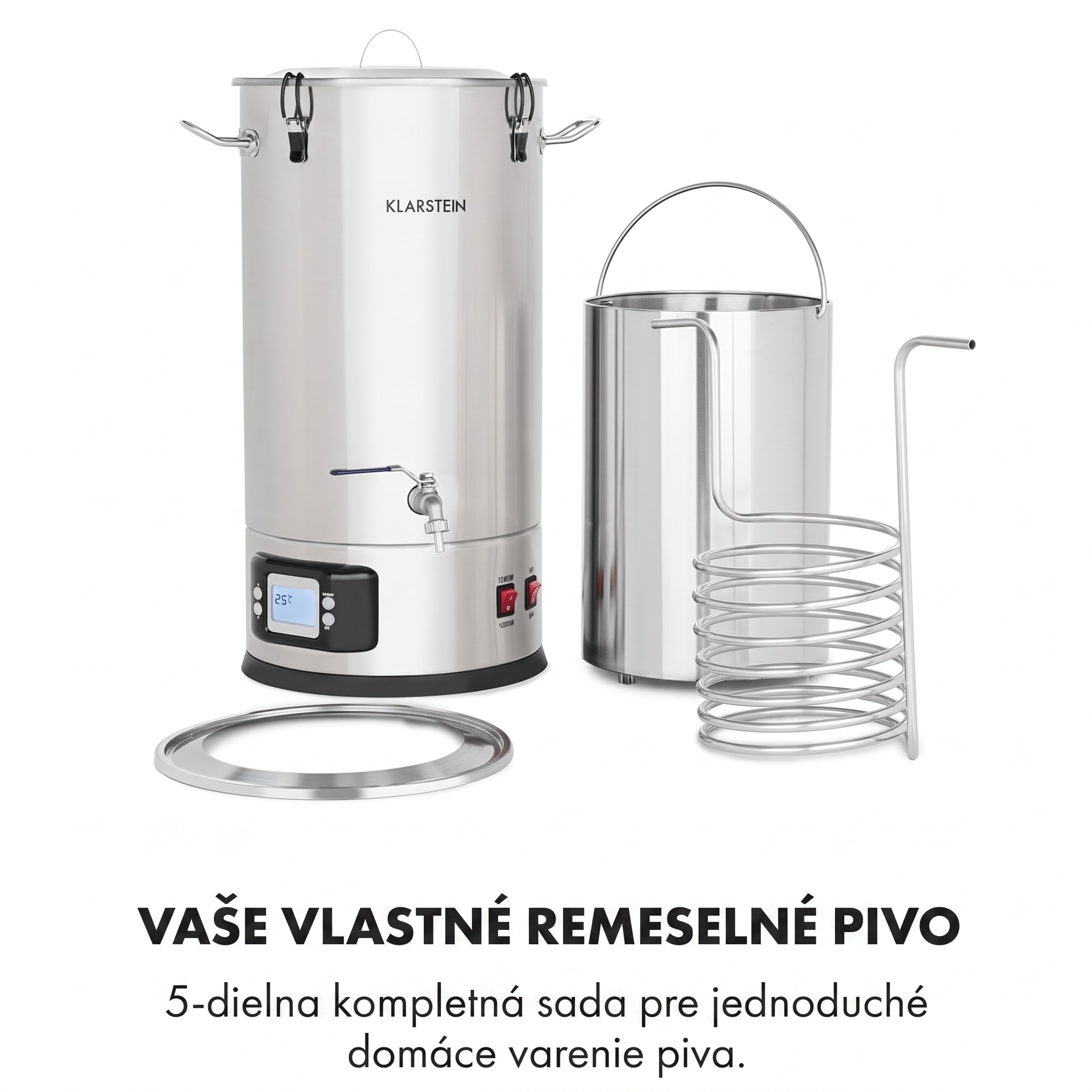Klarstein Maischfest 35, sladový kotol, 5 dielov, 35 l, 1500/3000 W, dotykový LCD, nehrdzavejúca oceľ – Obrázok 3