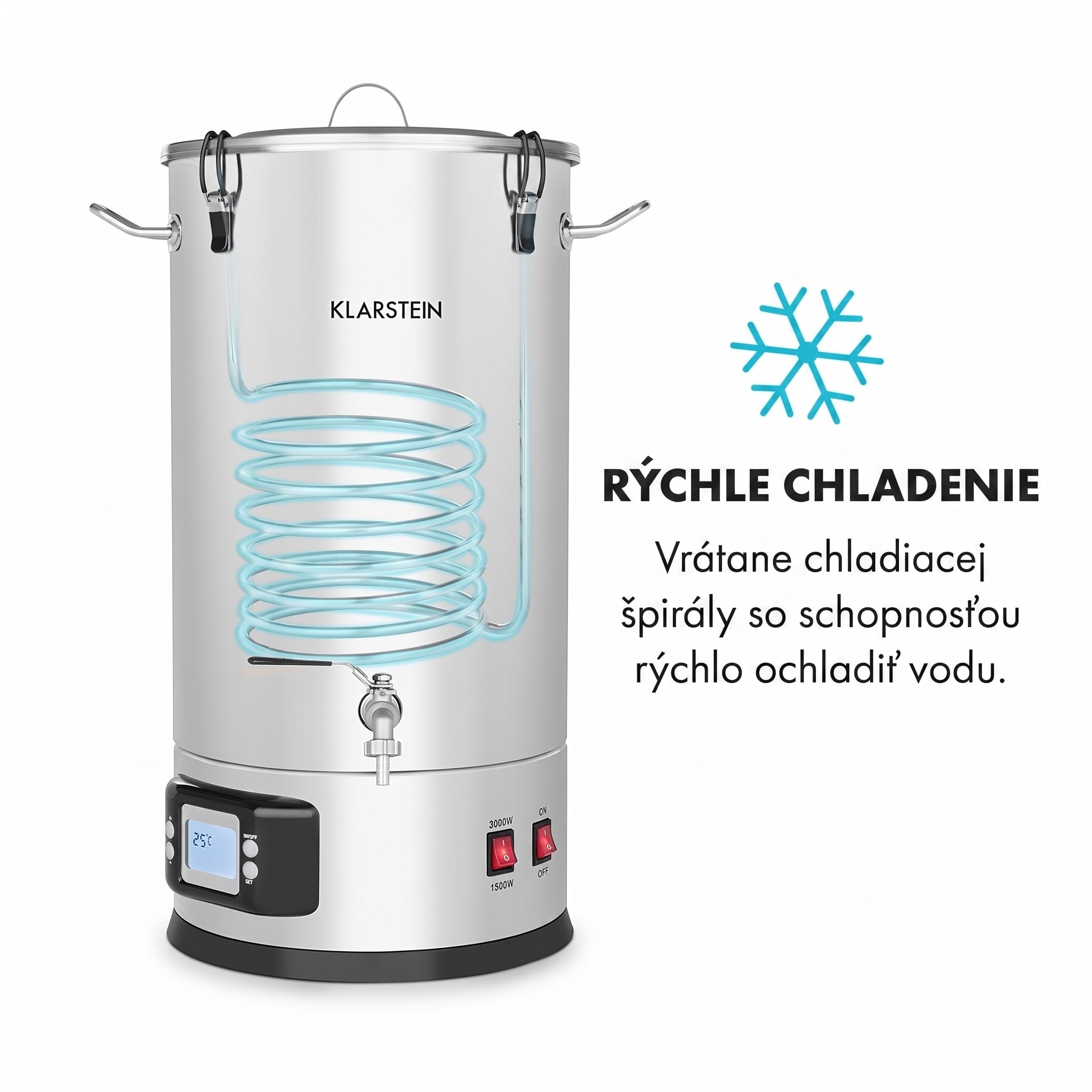 Klarstein Maischfest 35, sladový kotol, 5 dielov, 35 l, 1500/3000 W, dotykový LCD, nehrdzavejúca oceľ – Obrázok 4