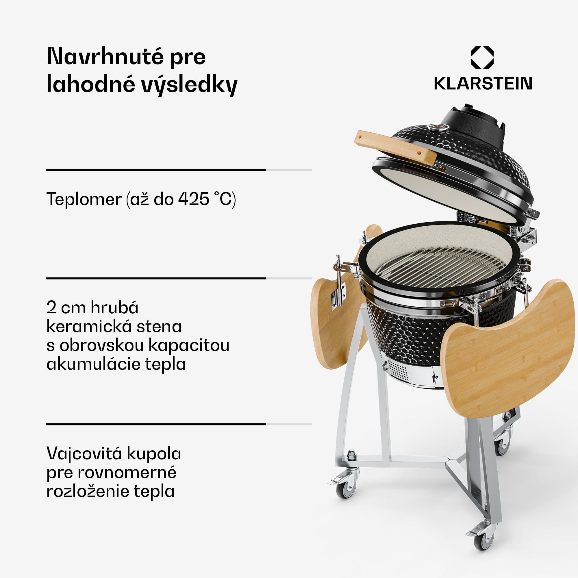 Klarstein Queensize, kamado gril, teplomer, odnímateľné bočné diely, čierny – Obrázok 2