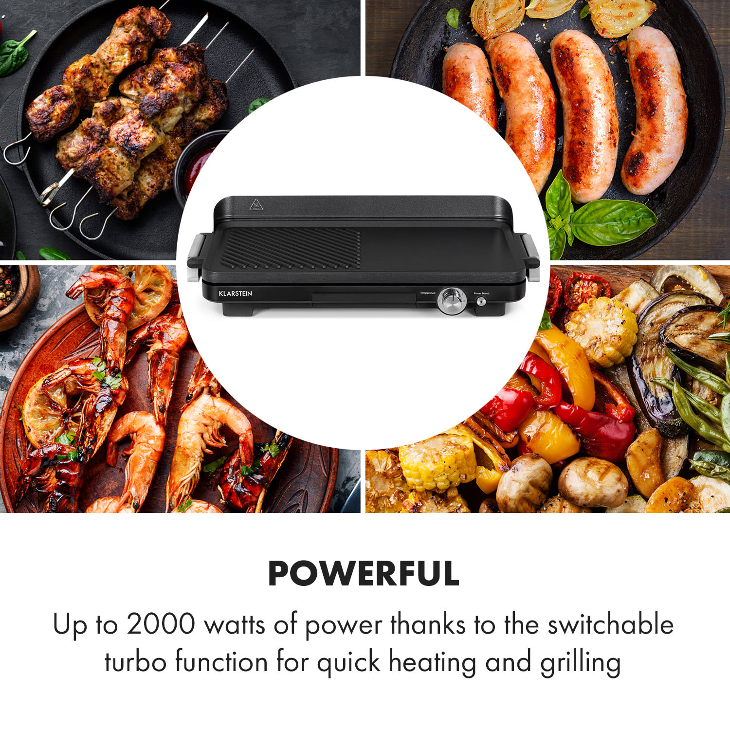 Klarstein Charleroi Turbo, elektrický stolný gril, 2000 W, koncepcia DuoGrill, čierny – Obrázok 3