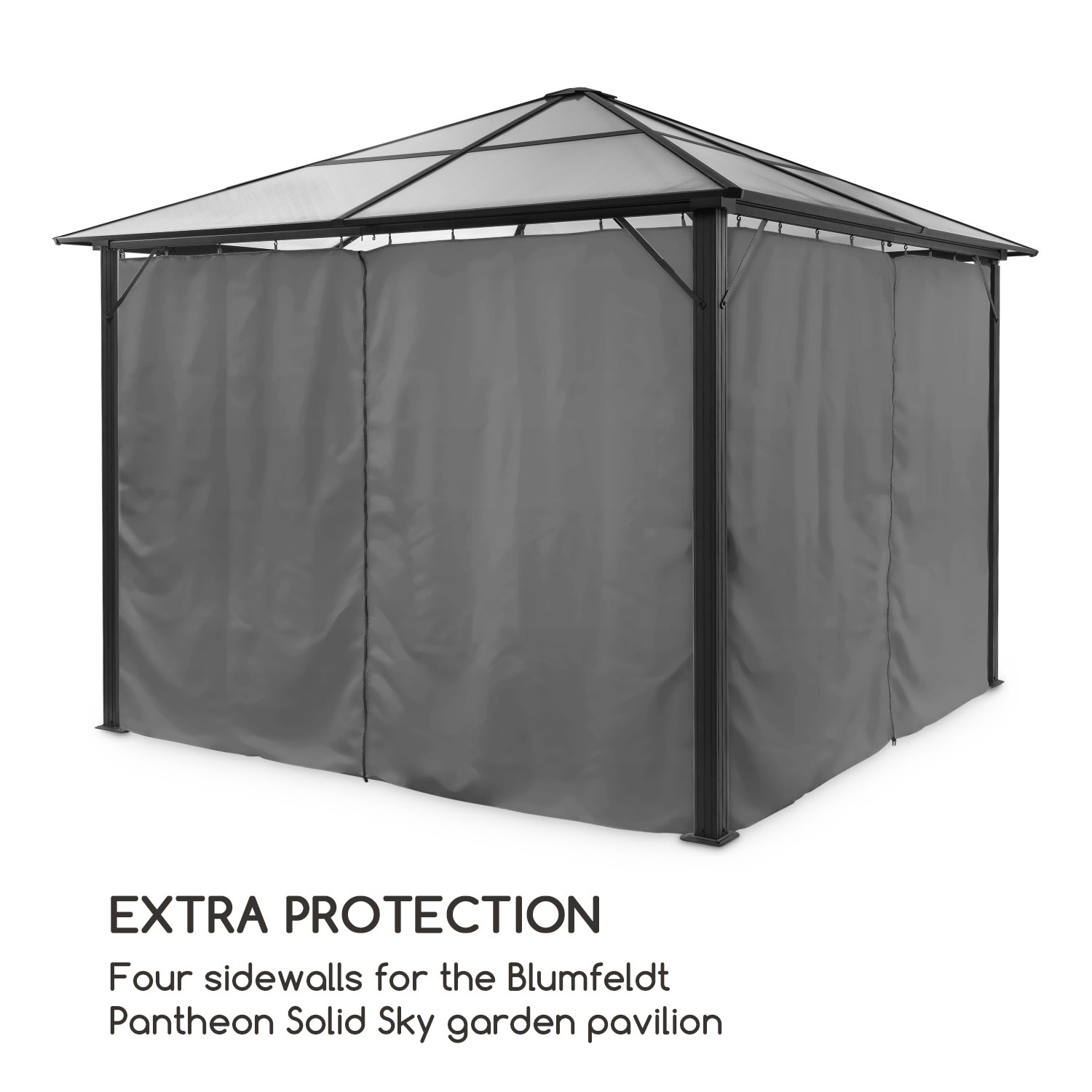 Blumfeldt Pantheon Solid Sky, bočné steny altánku, 4 kusy, 140 g/m², sivé – Obrázok 2