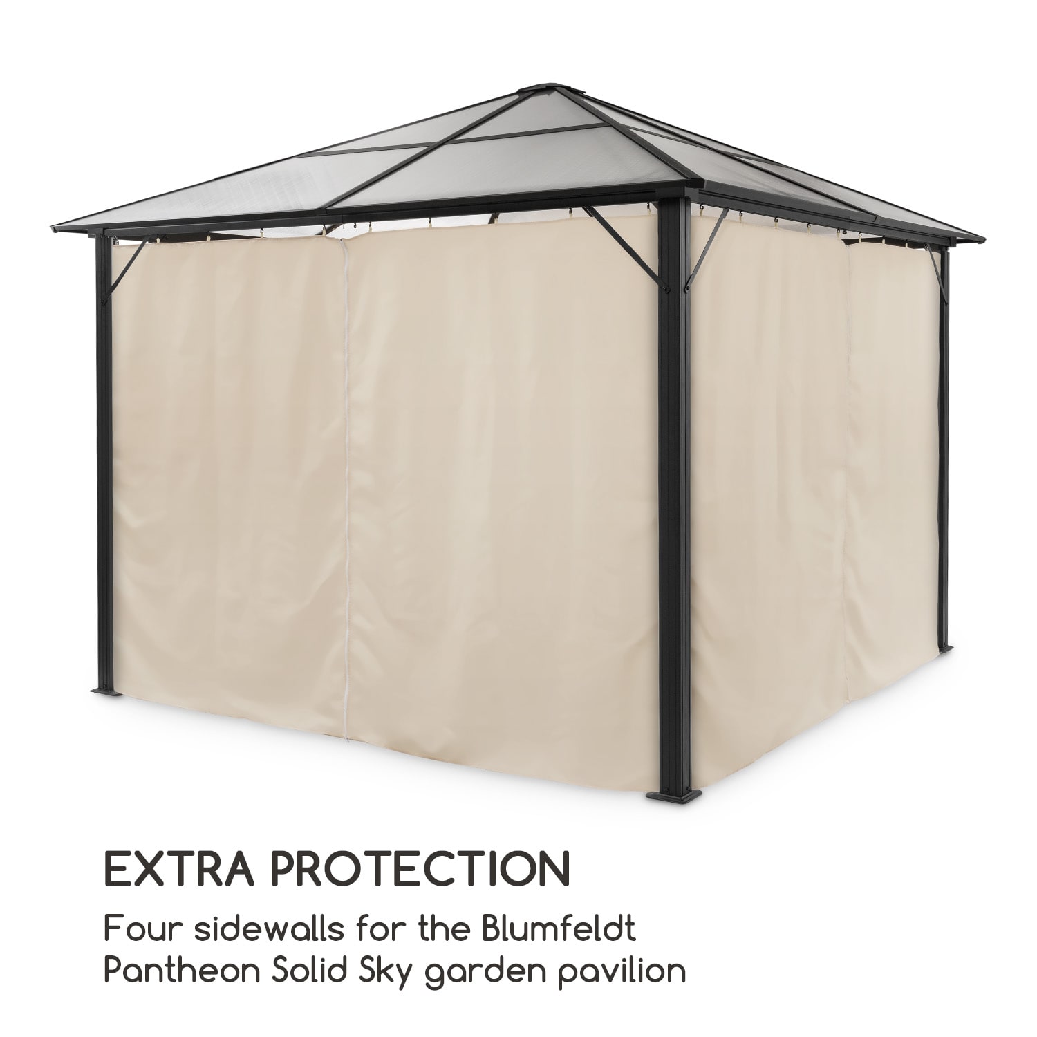 Blumfeldt Pantheon Solid Sky, bočné steny altánku, 4 kusy, 140 g/m², béžové – Obrázok 2