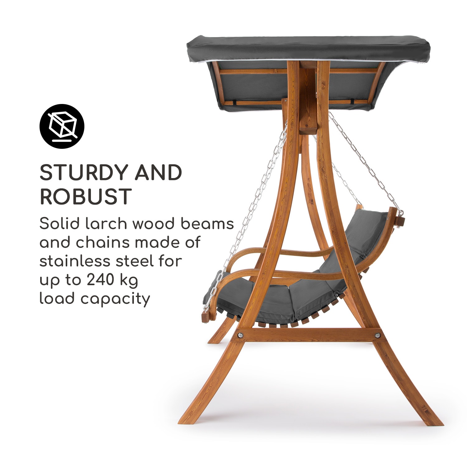 Blumfeldt Tahiti Hollywood hojdačka slnečná strieška 110 cm, 2-miestna, masívne drevo, sivá