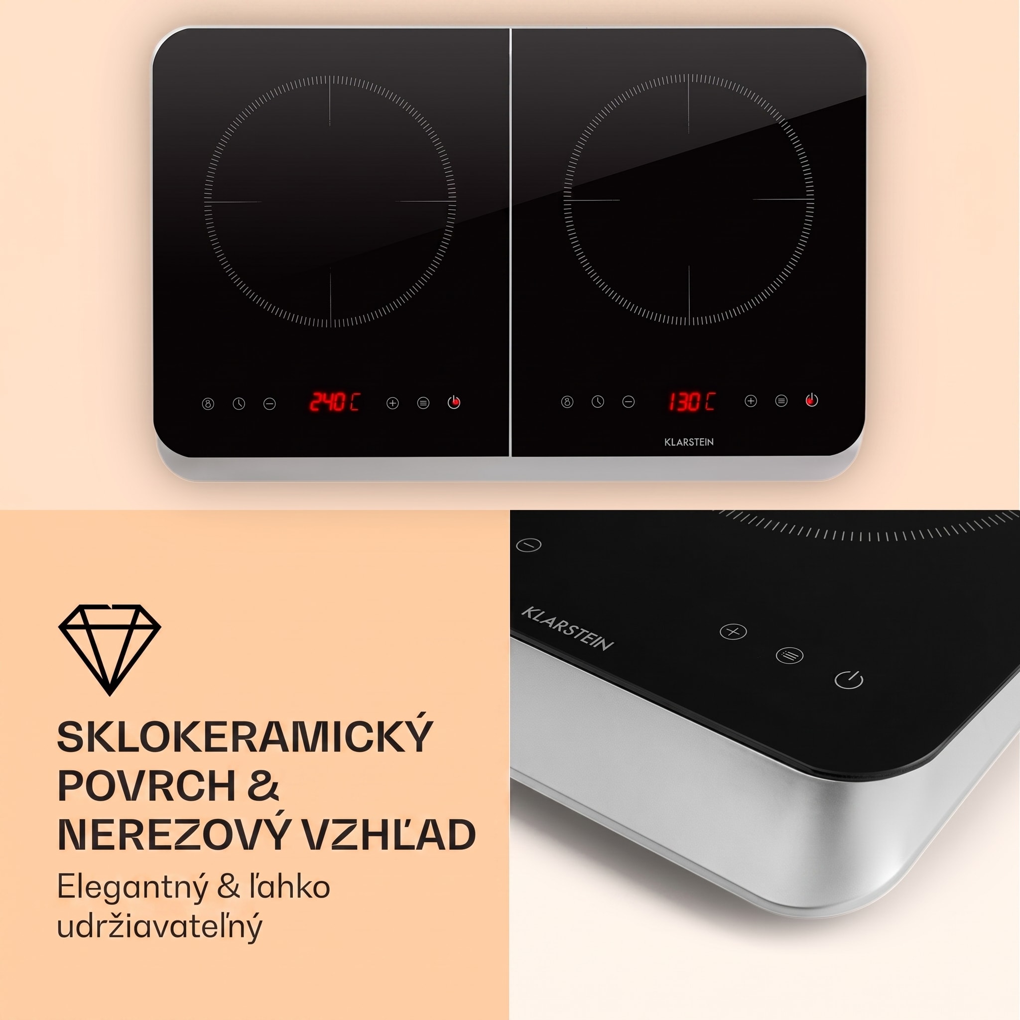 Klarstein InnoChef, indukčná varná doska, 3400 W, dotykové ovládanie, sklokeramika – Obrázok 2