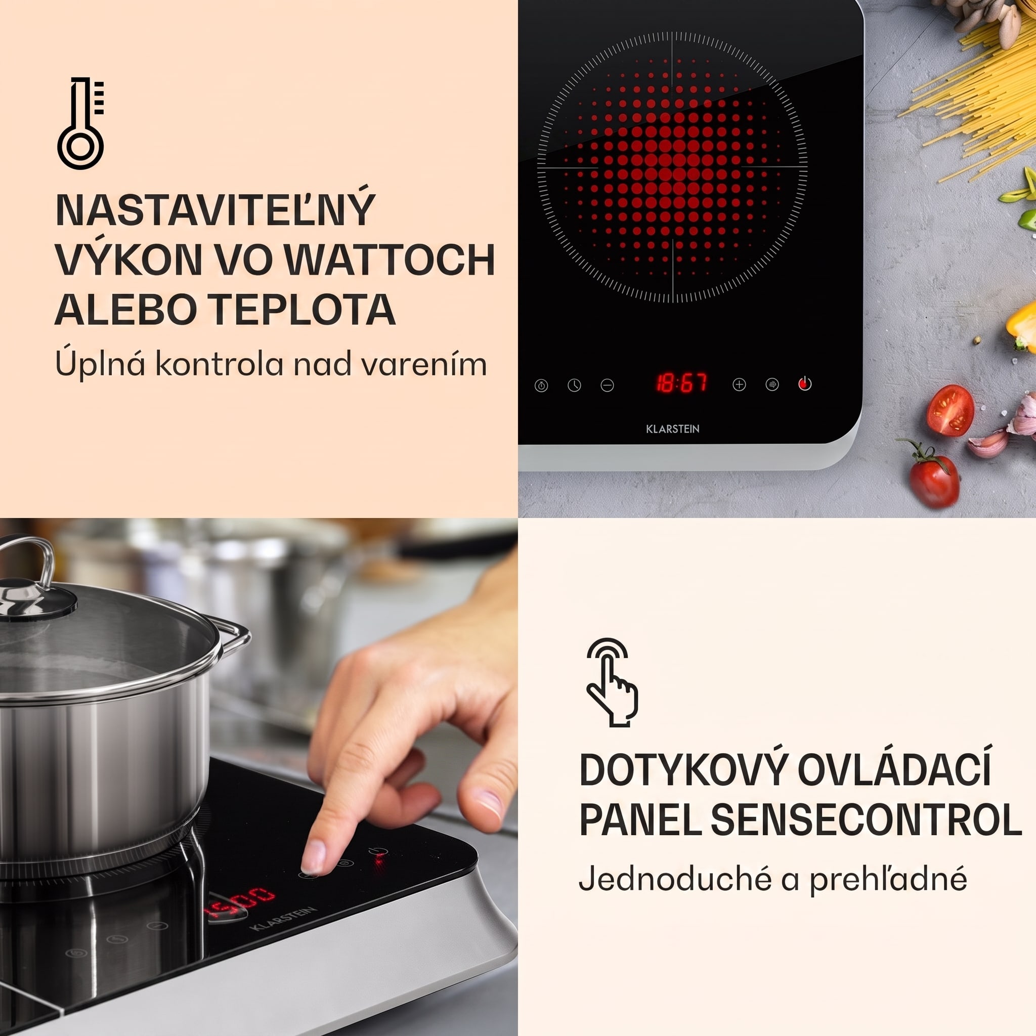 Klarstein InnoChef, indukčná varná doska, 3400 W, dotykové ovládanie, sklokeramika – Obrázok 3