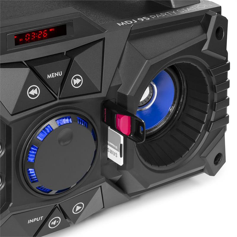 Fenton MDJ95, párty stanica, bluetooth, USB/SD/AUX, akumulátor, čierna – Obrázok 3