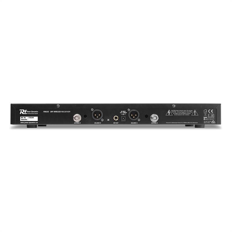 Power Dynamics PD632H 2X, 20-kanálová sada UHF bezdrôtových mikrofónov, 2 x ručný mikrofón, čierna – Obrázok 2