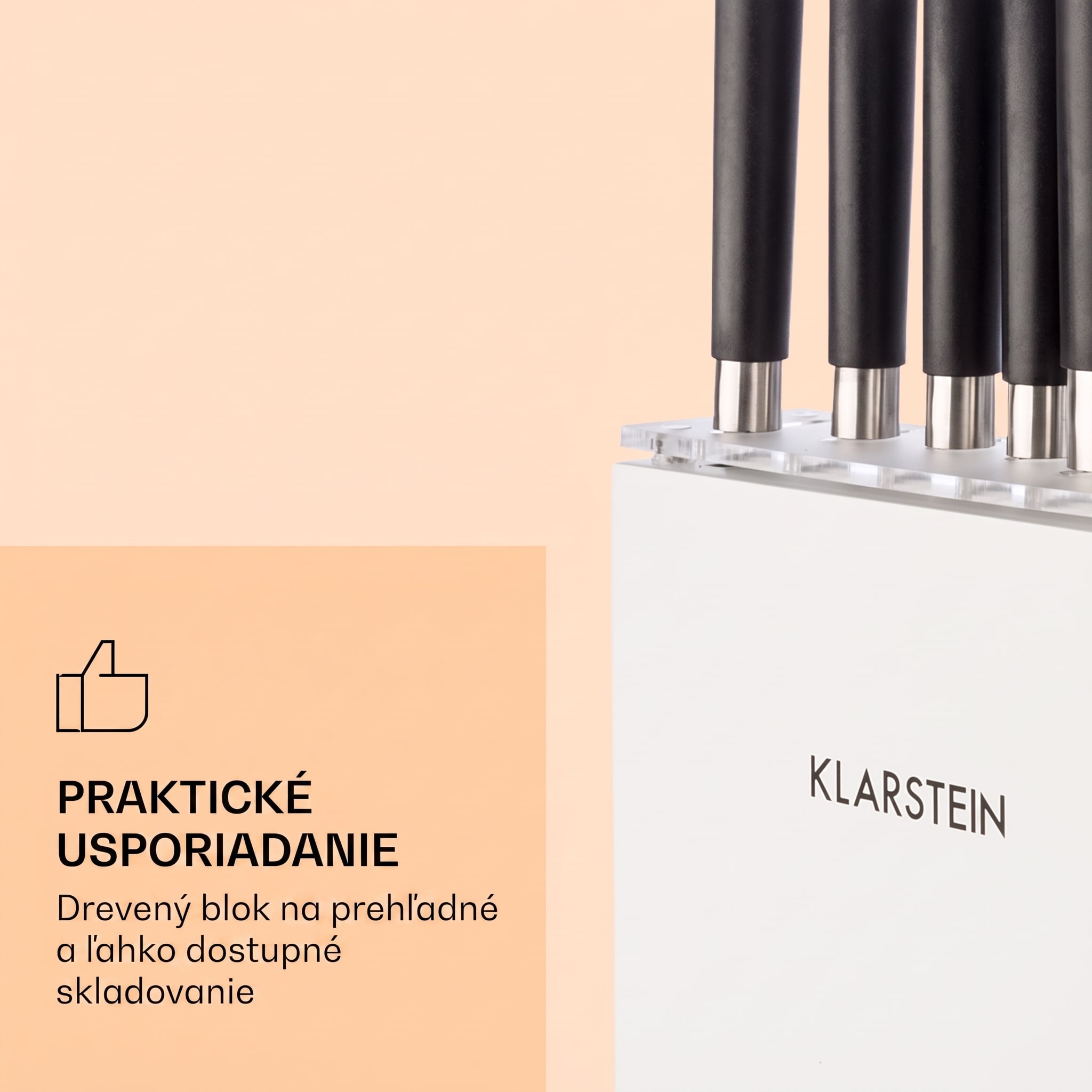 Klarstein Kitano Plus sada nožov 9-dielna s dreveným blokom a bielou bambusovou doskou na krájanie – Obrázok 4