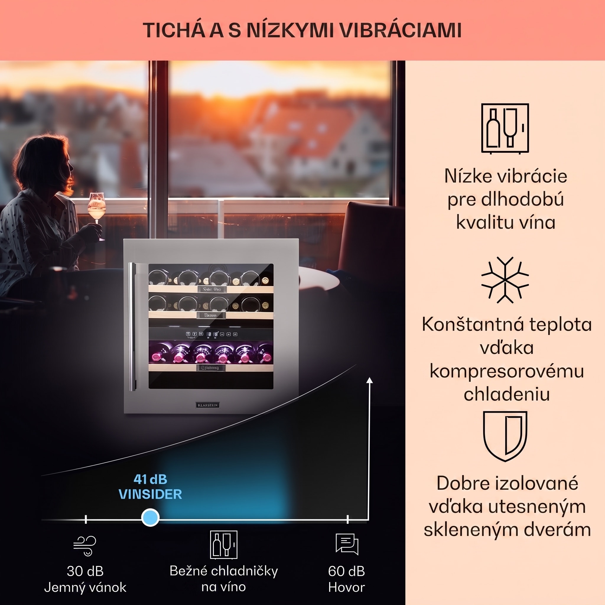 Klarstein Vinsider 36, vinotéka, 94 l, 5-22°C, 2 zóny, nehrdzavejúca oceľ – Obrázok 3