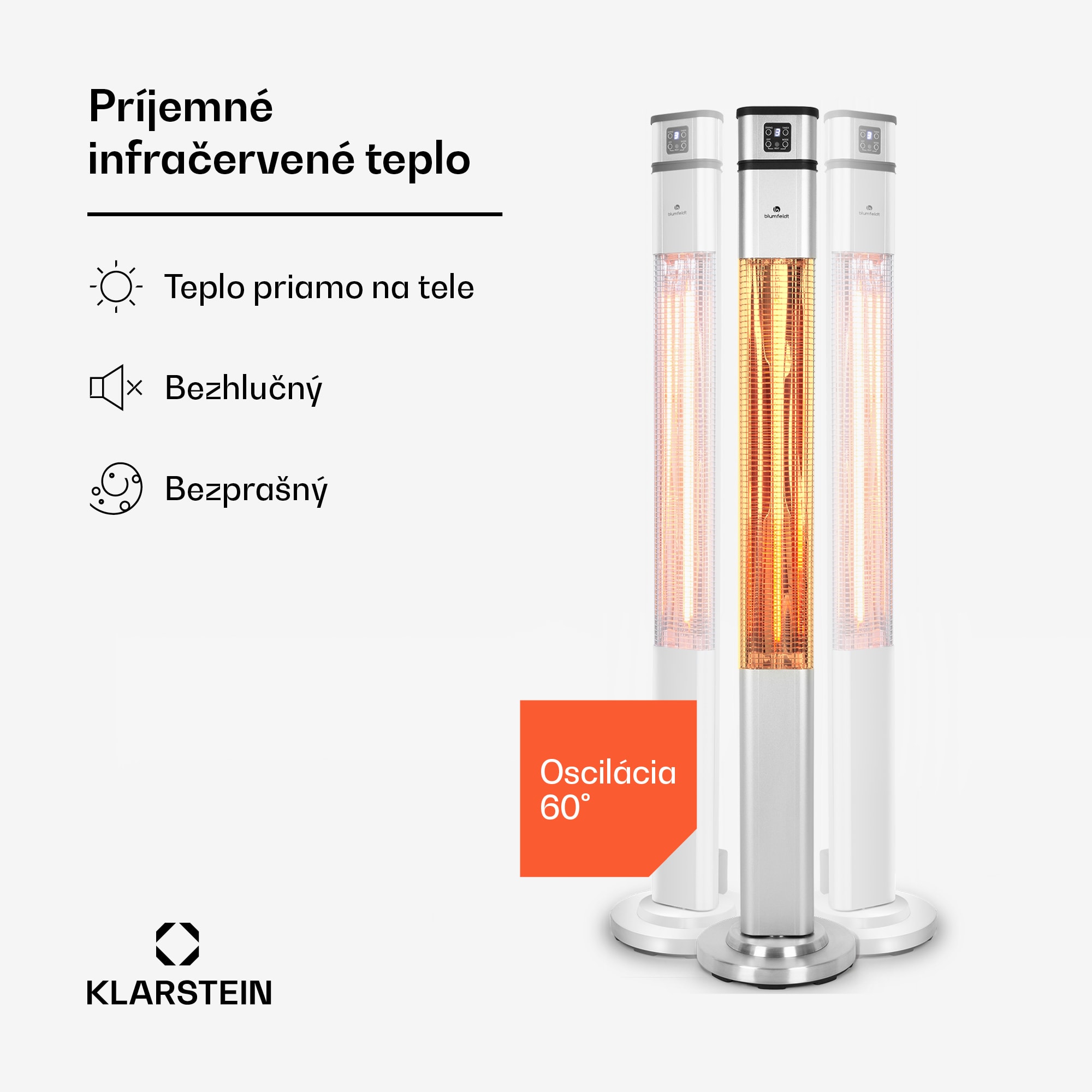 Blumfeldt Heat Guru Plus, infračervený ohrievač, 2000 W, 3 stupne ohrevu, diaľkový ovládač, strieborný