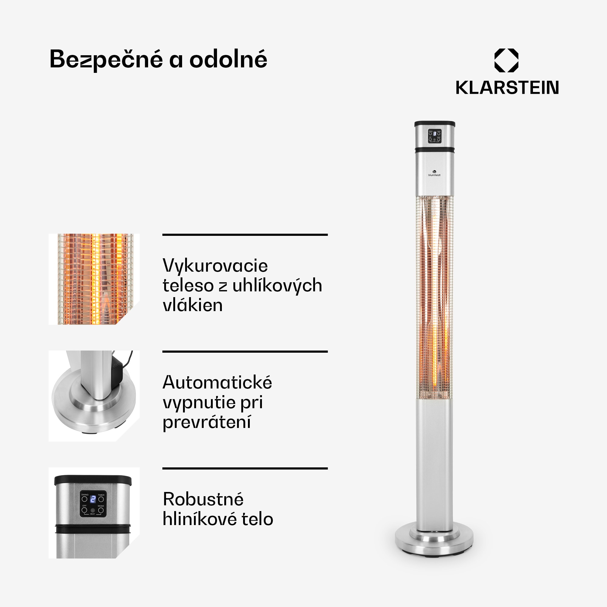 Blumfeldt Heat Guru Plus, infračervený ohrievač, 2000 W, 3 stupne ohrevu, diaľkový ovládač, strieborný – Obrázok 4