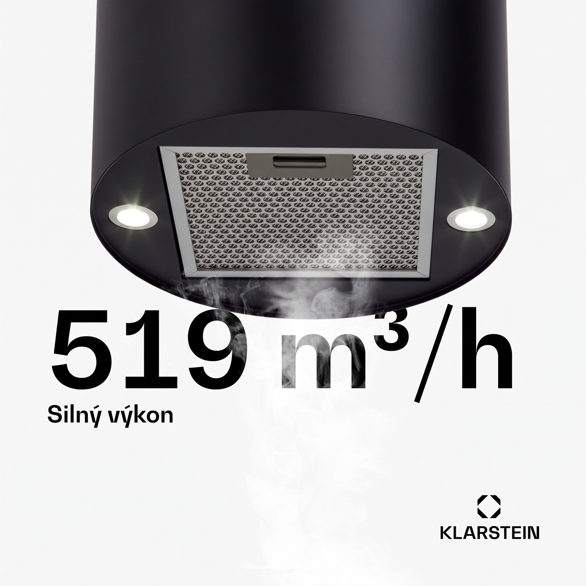 Klarstein Beretta, digestor, 35 cm, ostrovčekový, 519m³/h, LED, čierny – Obrázok 3