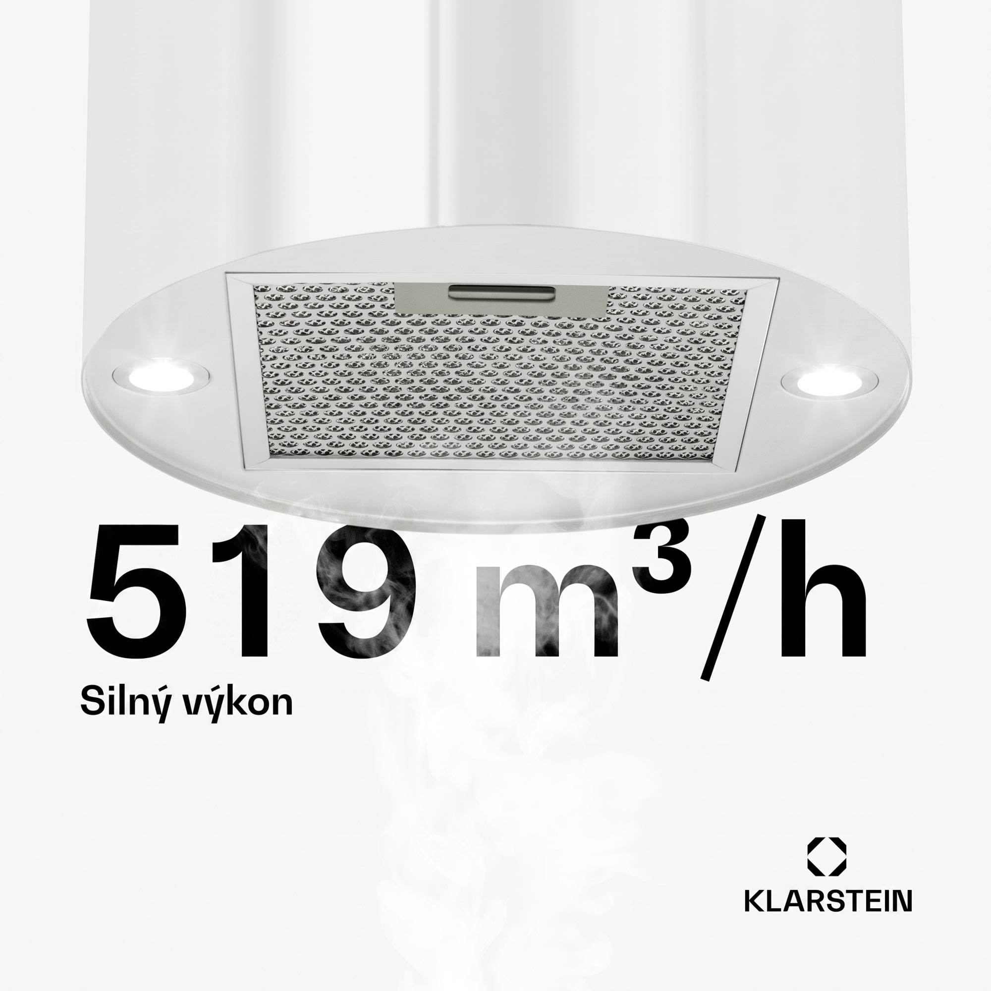Klarstein Beretta, digestor, 35 cm, ostrovčekový, 519m³/h, LED, biely – Obrázok 3