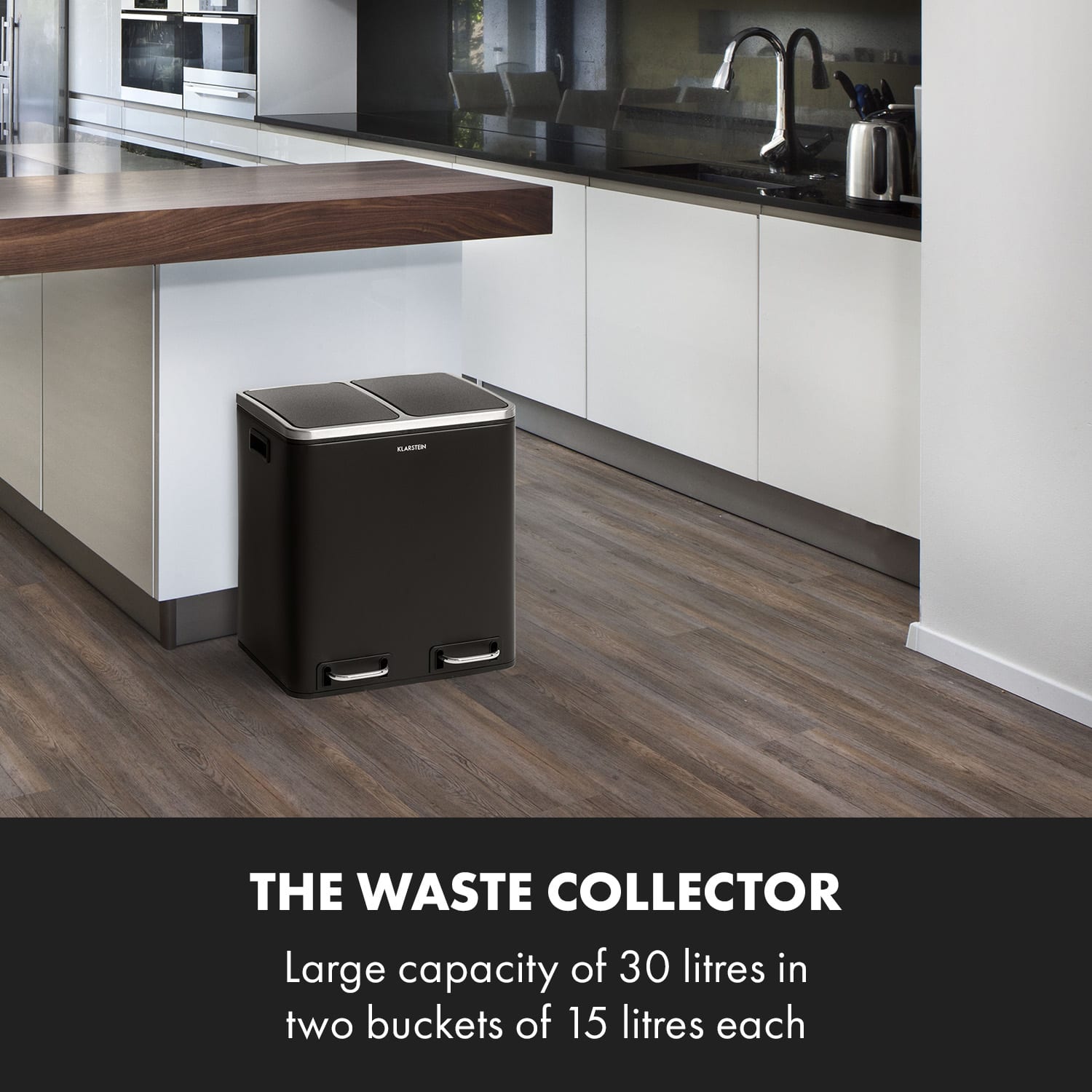 Klarstein Trash Gordon, pedálový odpadkový kôš, 30 l/2 x 15 l, tichý, PP, ušľachtilá oceľ, čierny