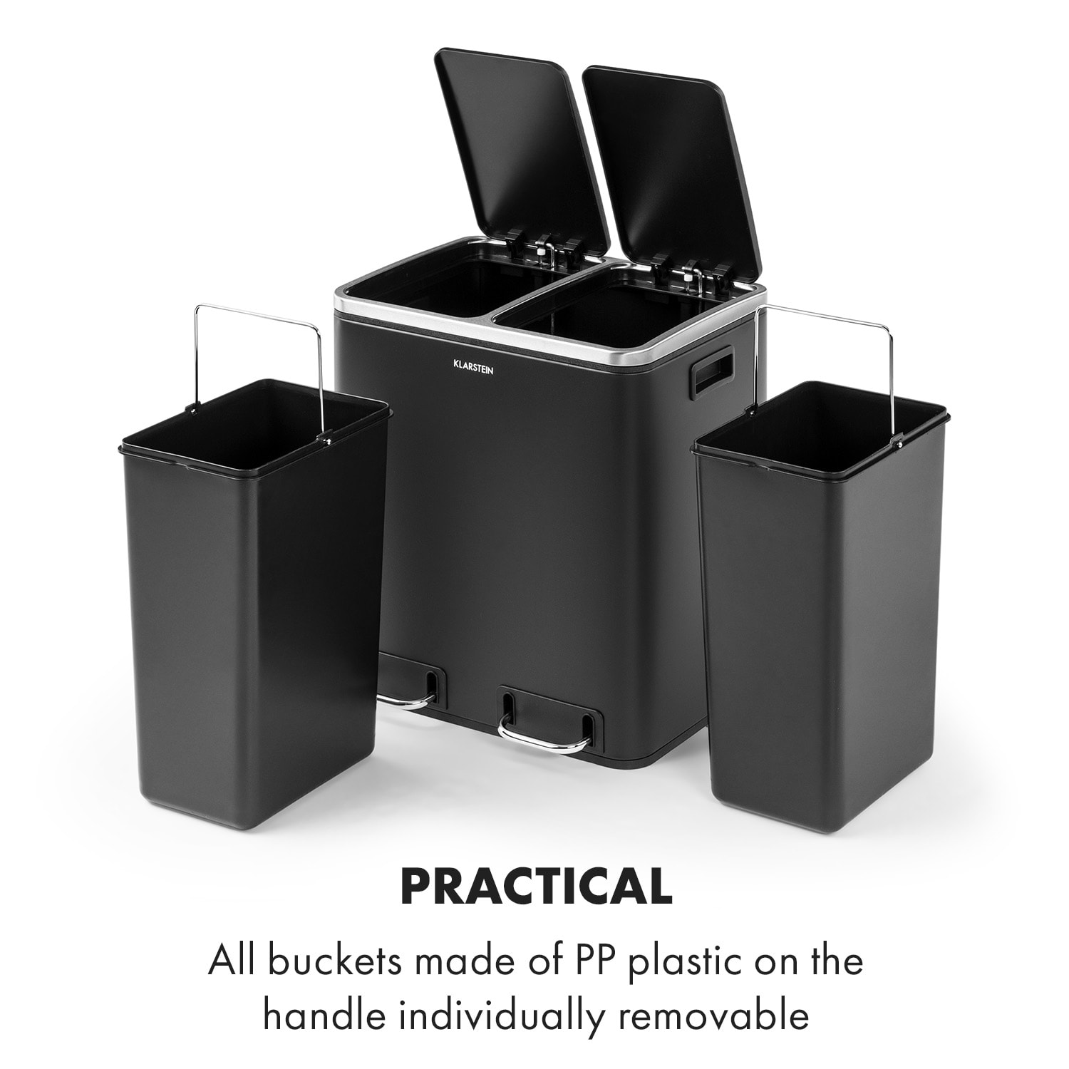 Klarstein Trash Gordon, pedálový odpadkový kôš, 30 l/2 x 15 l, tichý, PP, ušľachtilá oceľ, čierny – Obrázok 4