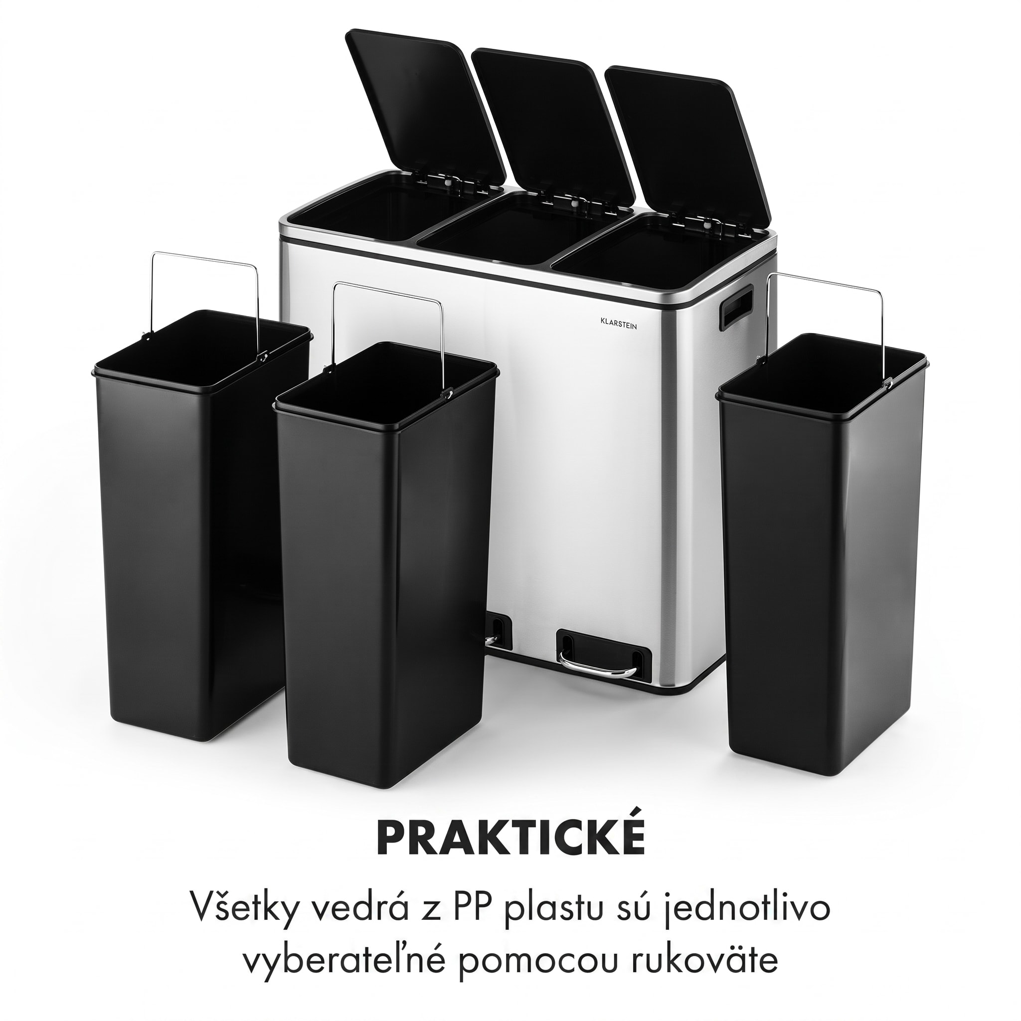 Klarstein Grandmaster Trash, pedálový odpadkový kôš, 54 l/3 x 18 l, tichý, PP, ušľachtilá oceľ – Obrázok 4