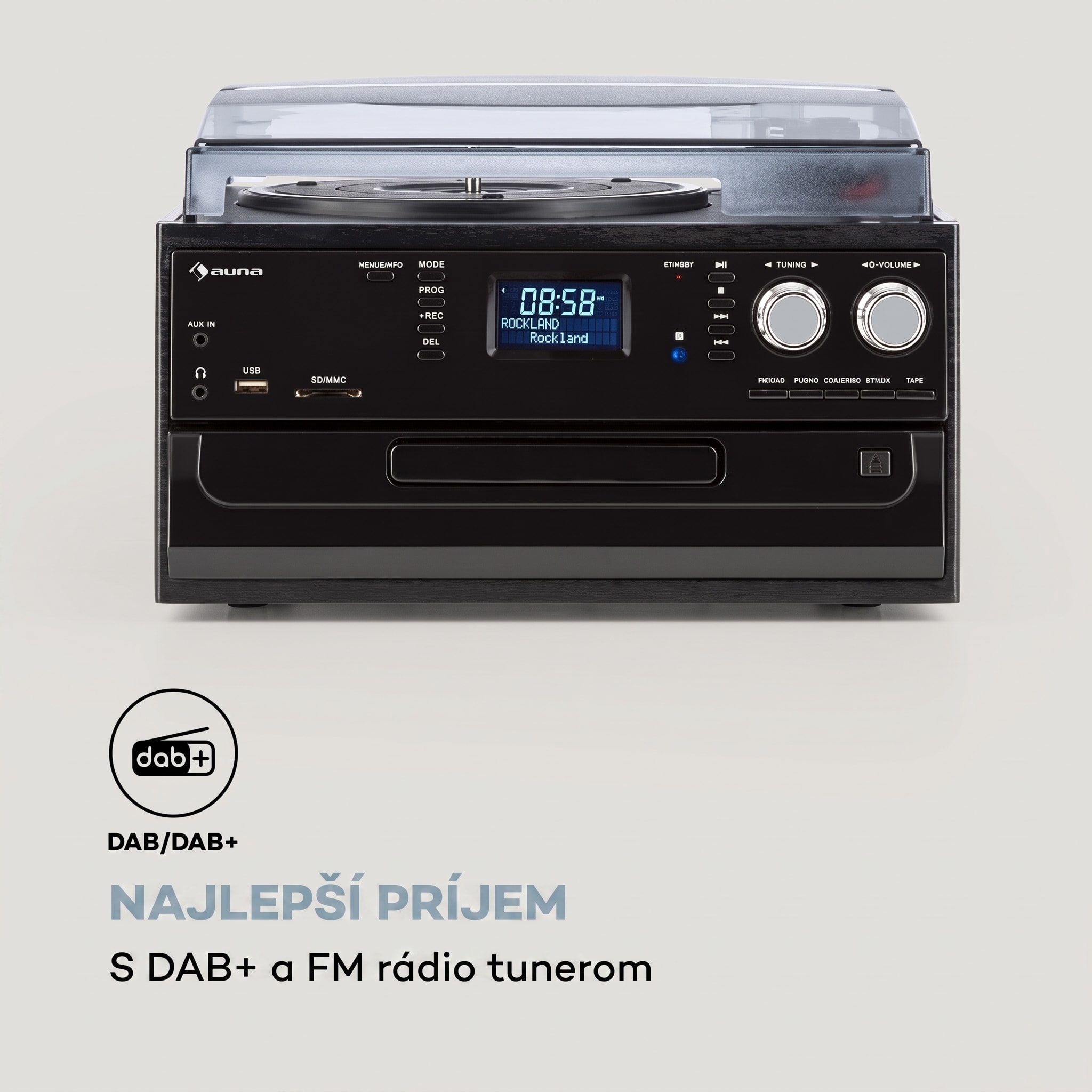 Auna Oakland DAB, retro stereo systém, DAB+/FM, BT funkcia, vinyl, CD, kazetový prehárvač – Obrázok 2
