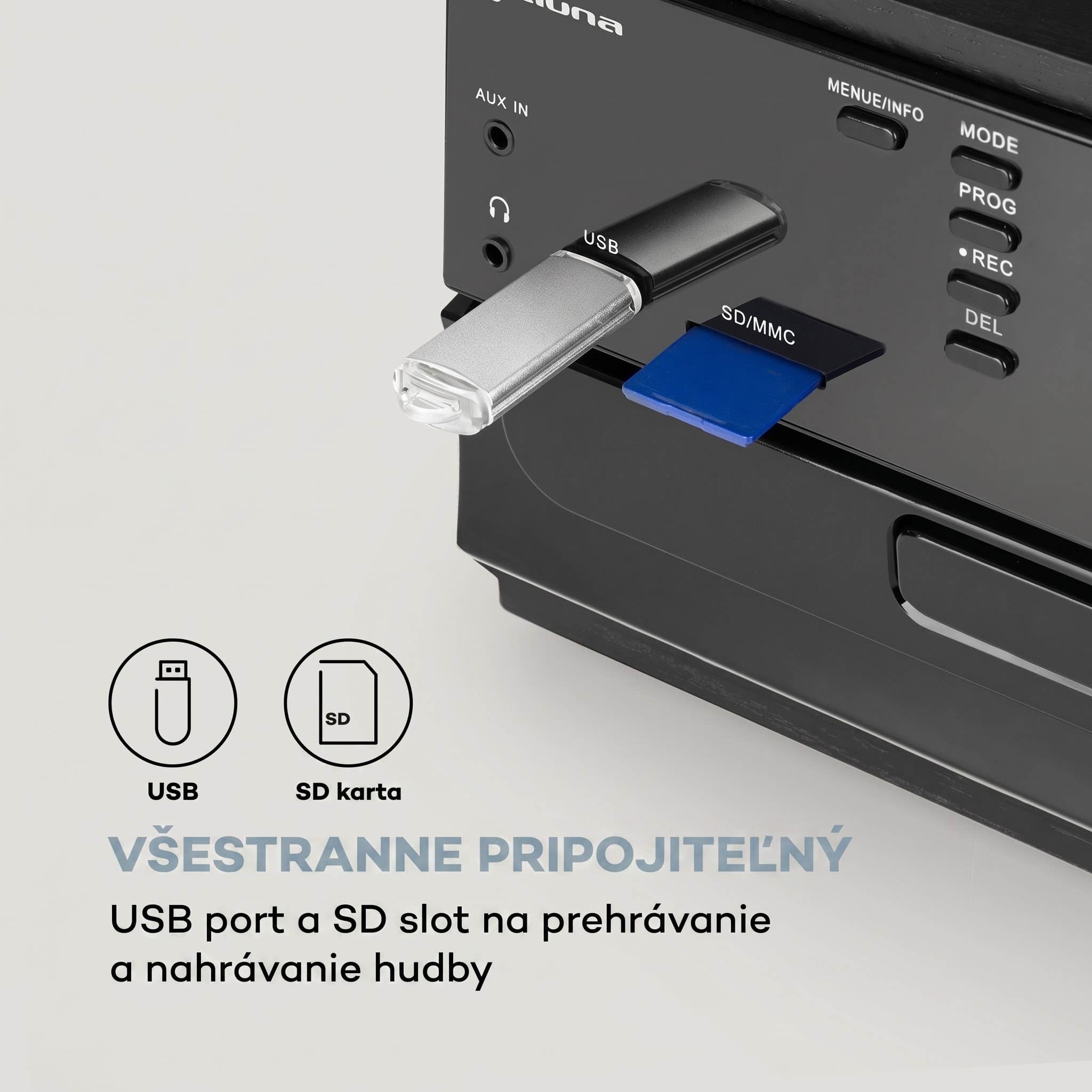 Auna Oakland DAB, retro stereo systém, DAB+/FM, BT funkcia, vinyl, CD, kazetový prehárvač – Obrázok 3