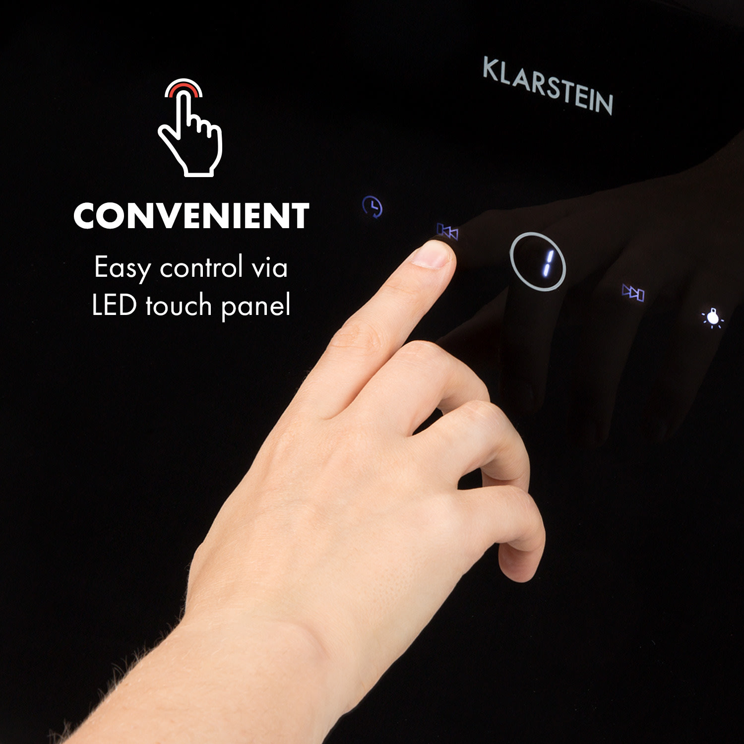 Klarstein Laurel 90, digestor, 90 cm, nástenný, 350 m³/h, LED dotykový panel, čierny – Obrázok 2