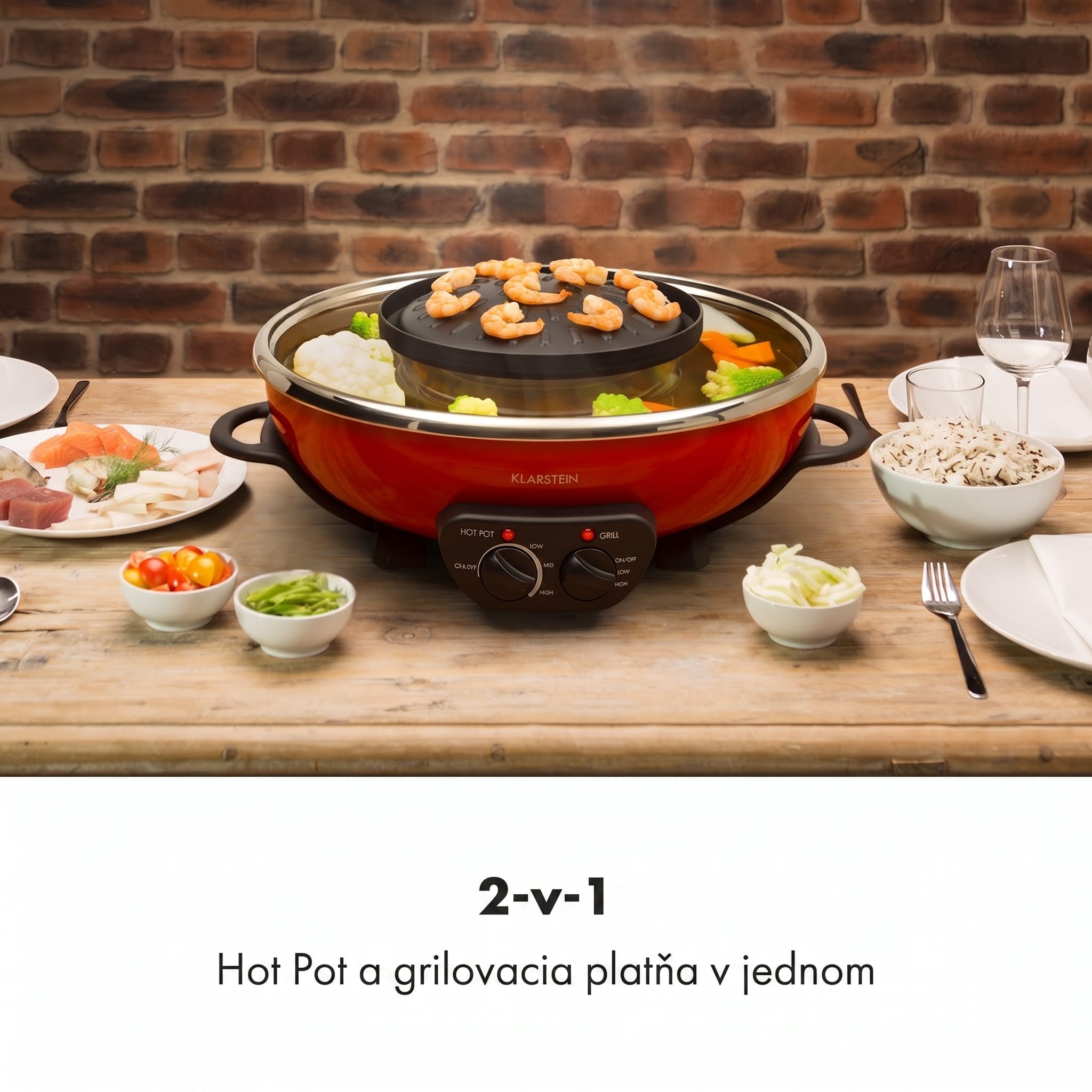 Klarstein Szechuan Hot Pot a grilovacia platňa 5 l, 1350 W, 600 W červená