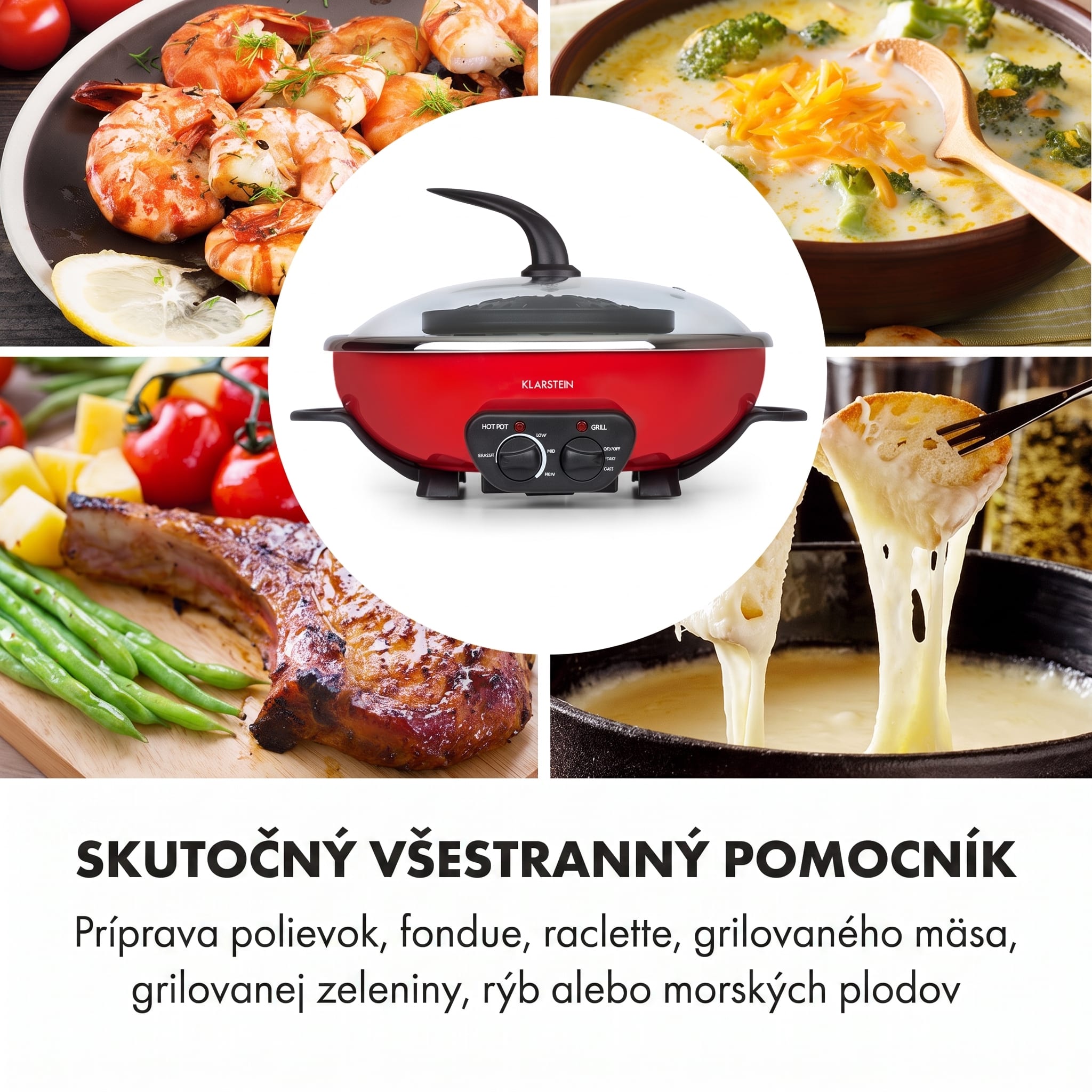 Klarstein Szechuan Hot Pot a grilovacia platňa 5 l, 1350 W, 600 W červená – Obrázok 4