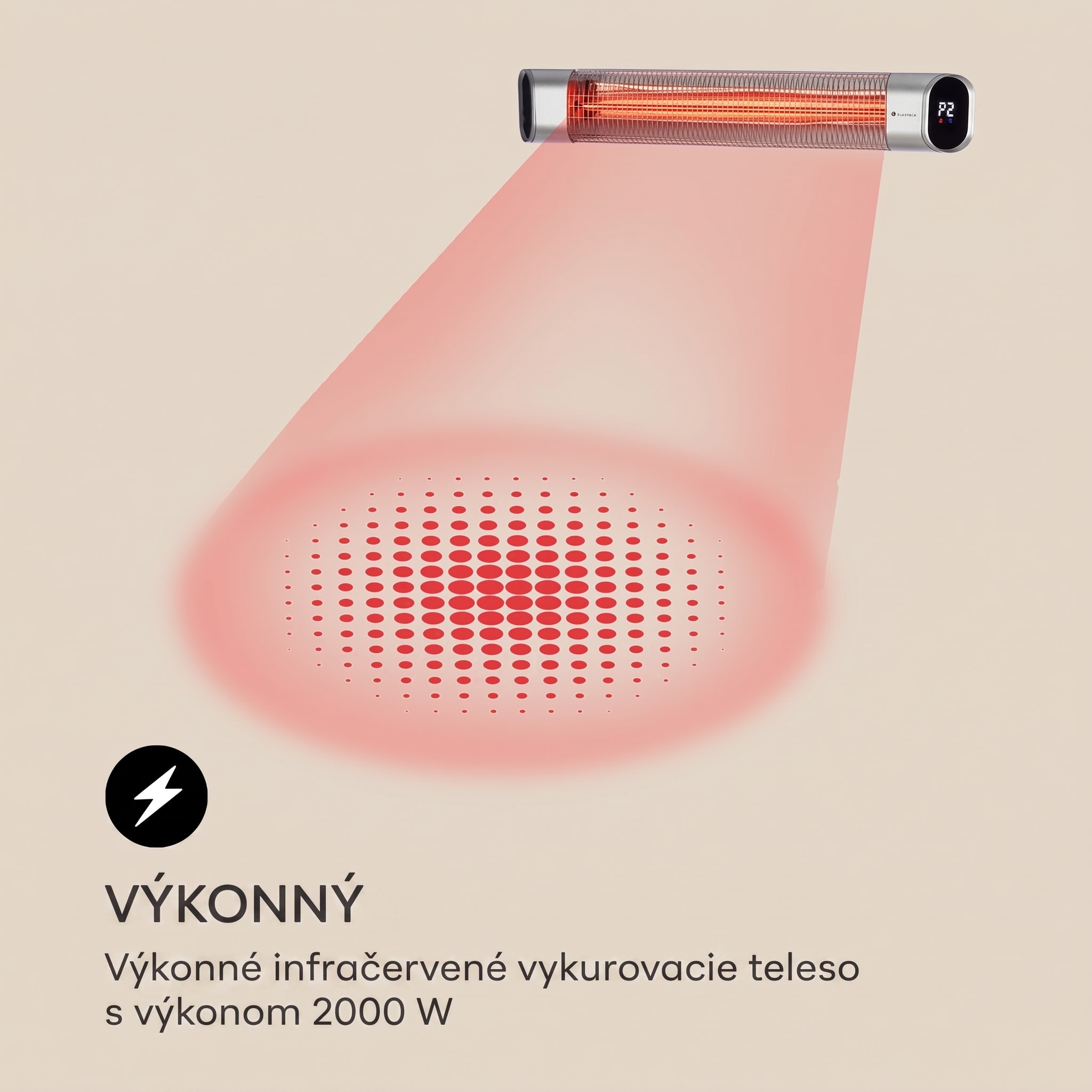 Blumfeldt Dark Wave, Infračervený ohrievač, 2000 W, pozlátená uhlíková trubica, IP65, hliník – Obrázok 2