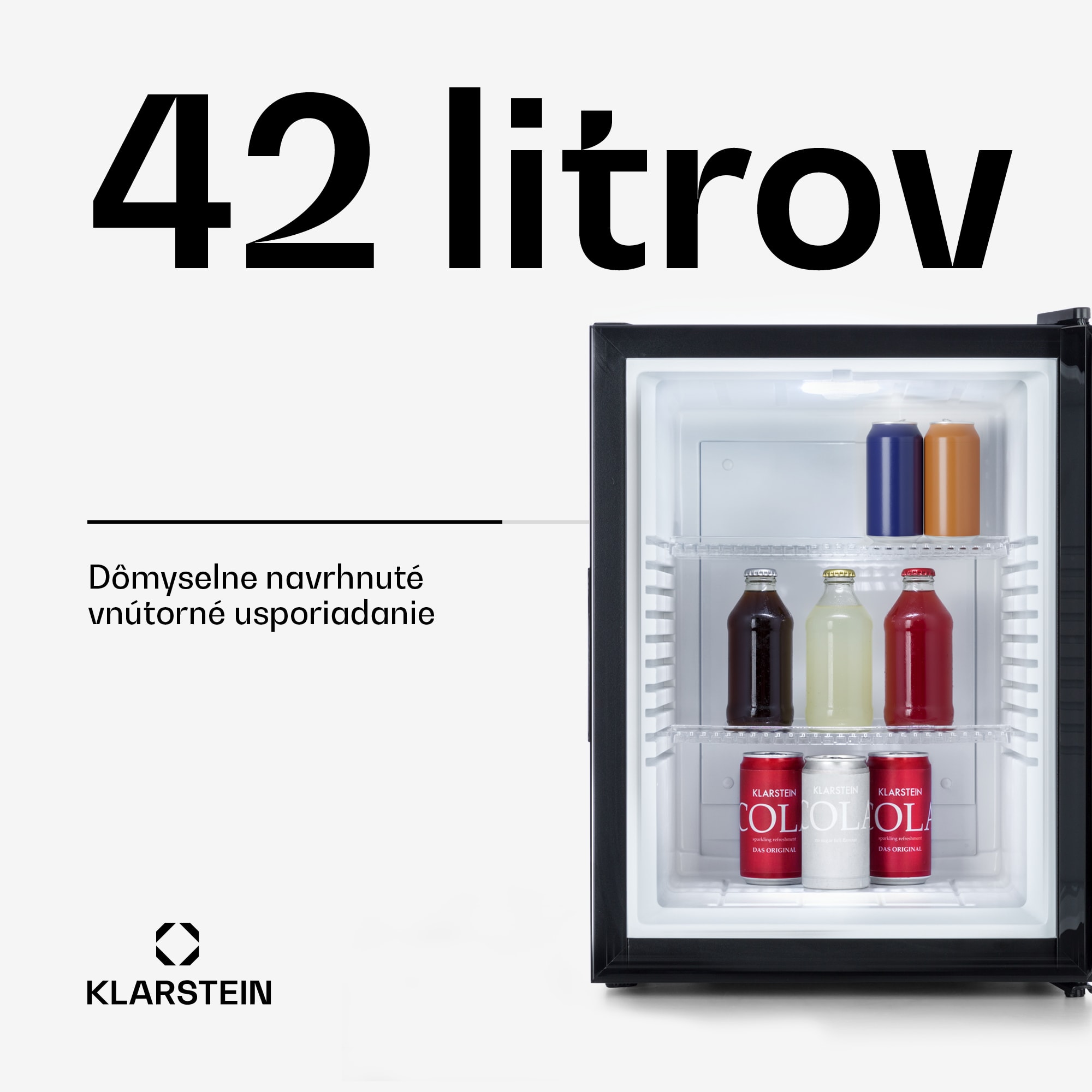 Klarstein Brooklyn 42, mini chladnička, sklenené dvere, LED osvetlenie, police