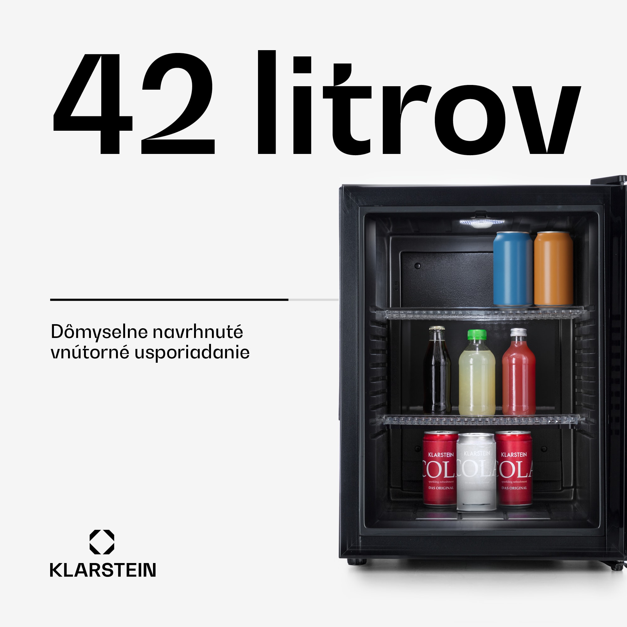 Klarstein Brooklyn 42, mini chladnička, sklenené dvere, LED osvetlenie, police