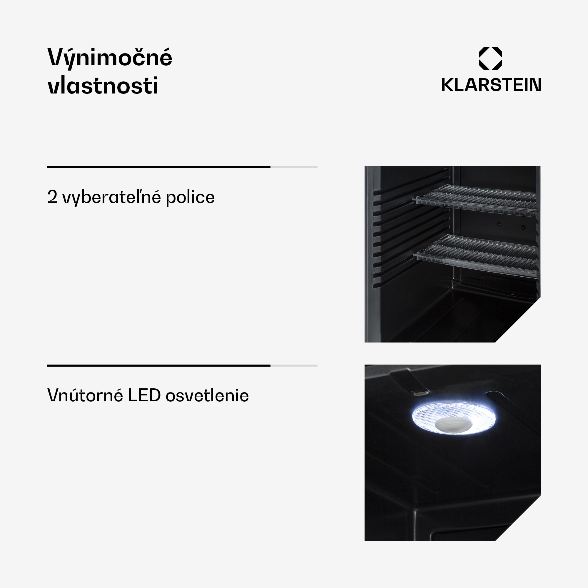 Klarstein Brooklyn 42, mini chladnička, sklenené dvere, LED osvetlenie, police – Obrázok 4