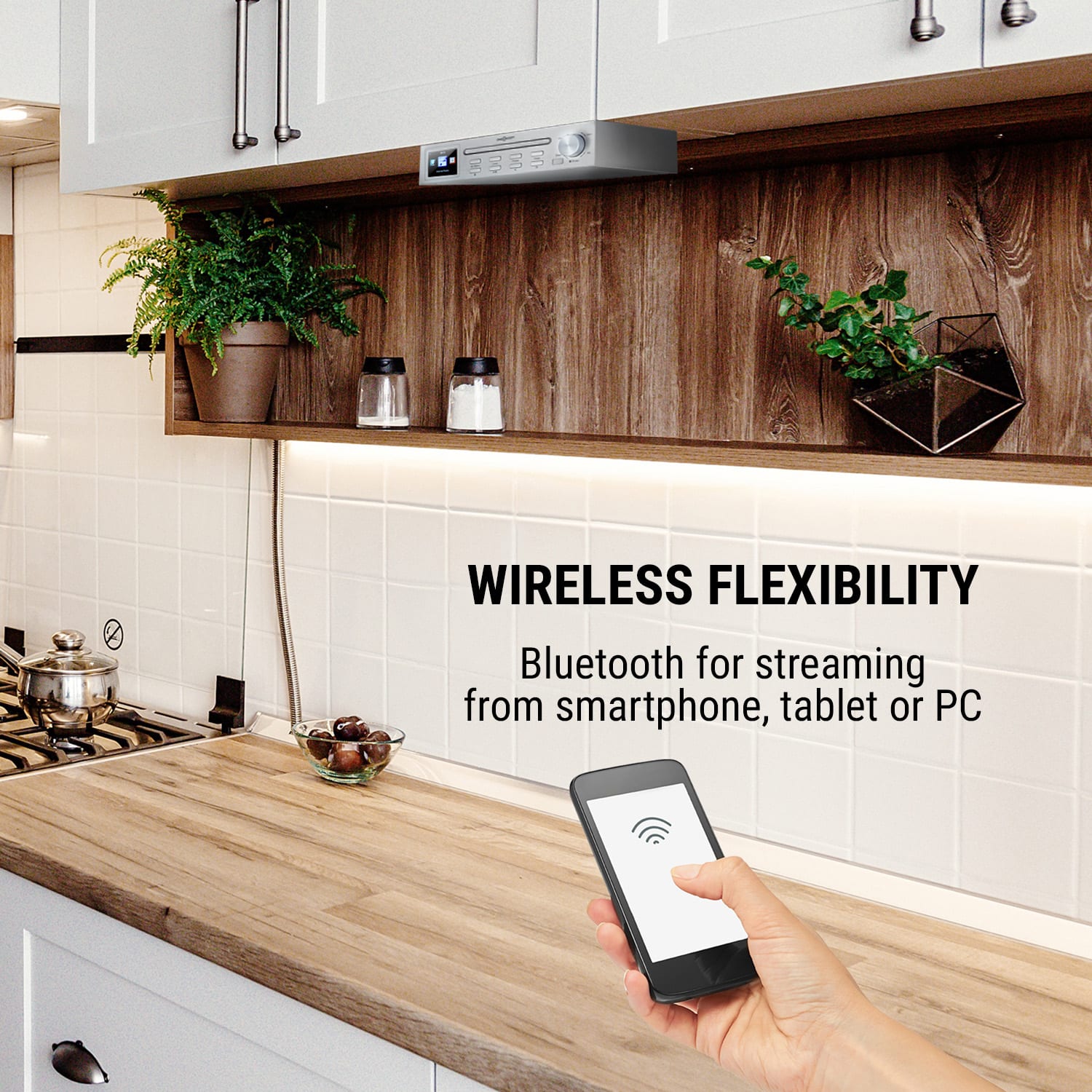 OneConcept Streamo Chef, kuchynské rádio, CD prehrávač, BT, 2,4" HCC displej, strieborné – Obrázok 3