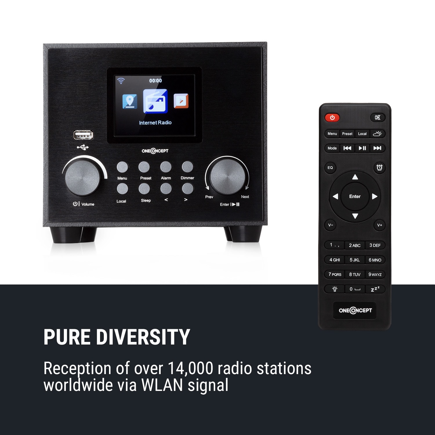 OneConcept Streamo Cube, internetové rádio, 3 W & 5 W RMS, WLAN, BT, čierne