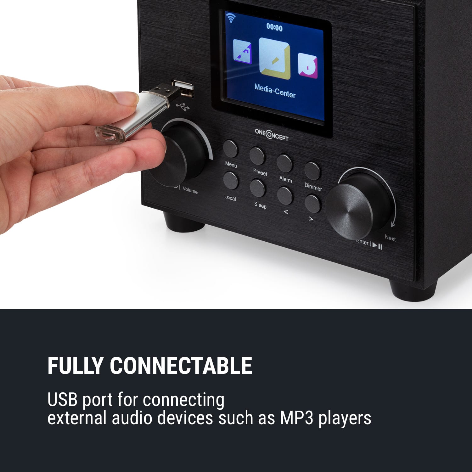 OneConcept Streamo Cube, internetové rádio, 3 W & 5 W RMS, WLAN, BT, čierne – Obrázok 2