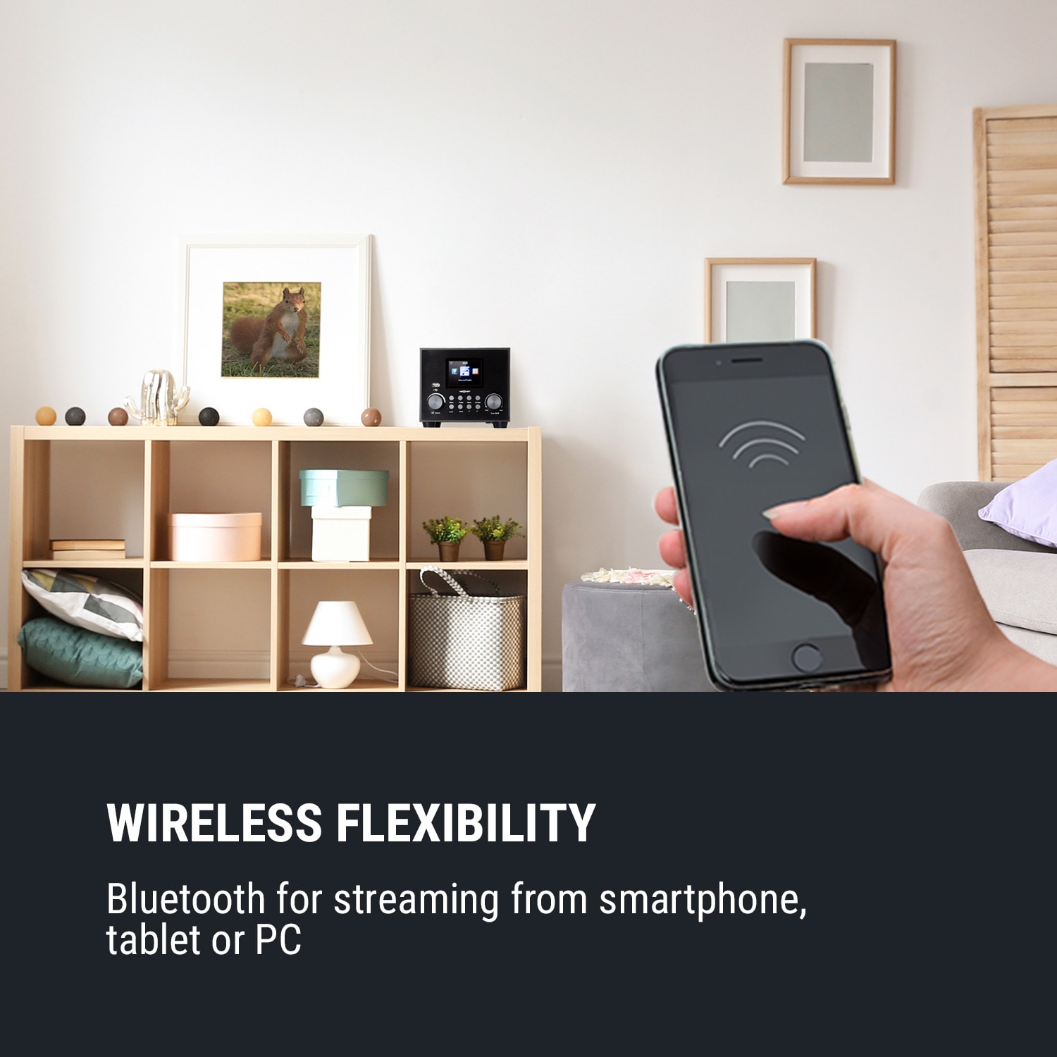 OneConcept Streamo Cube, internetové rádio, 3 W & 5 W RMS, WLAN, BT, čierne – Obrázok 3