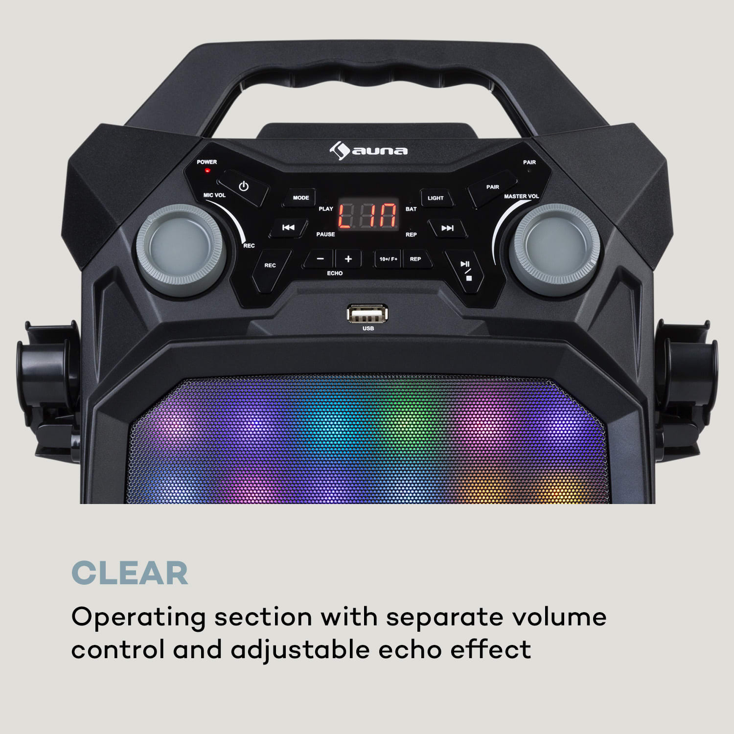 Auna Rockstar LightShow, karaoke zariadenie, bluetooth, USB, Line-In/Out, 2 x 6,3mm, čierne – Obrázok 4