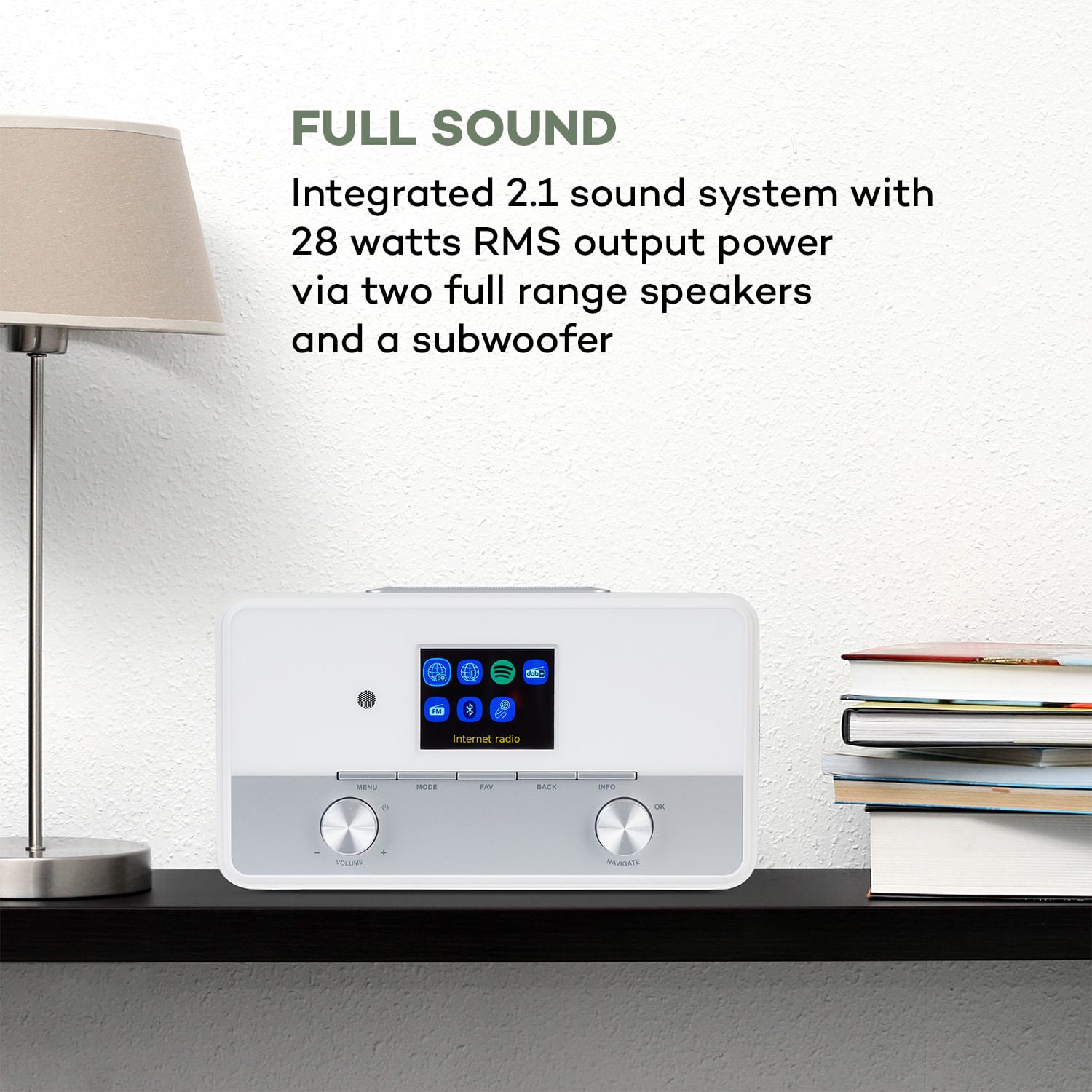 Auna Connect 150 SE, 2.1 internetové rádio, DAB/DAB+/PLL-FM, BT, 2,8" TFT displej, biele – Obrázok 2
