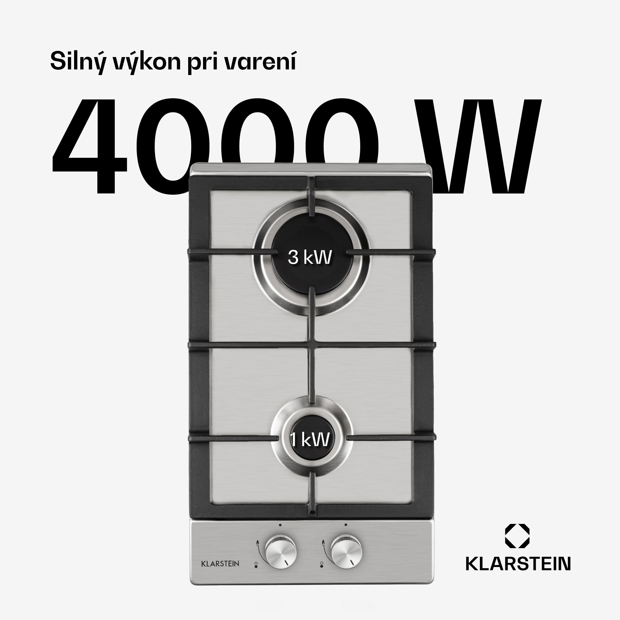 Klarstein Ignito Domino, plynová varná doska, 2 Sabaf horáky, nehrdzavejúca oceľ, strieborná