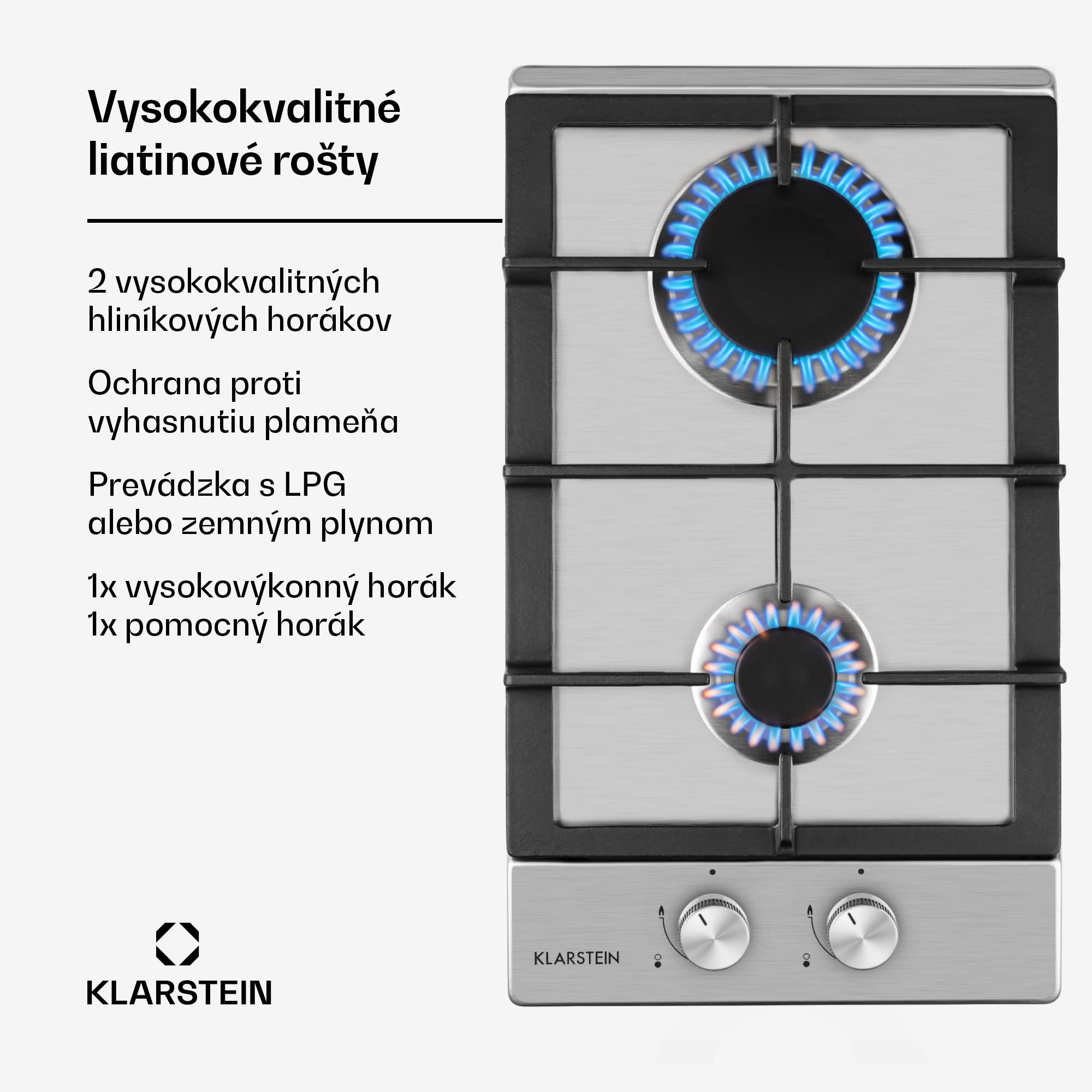 Klarstein Ignito Domino, plynová varná doska, 2 Sabaf horáky, nehrdzavejúca oceľ, strieborná – Obrázok 2