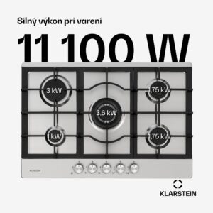 Klarstein Ignito 5 Zonen, plynová varná doska, 5 Sabaf horákov, nehrdzavejúca oceľ, strieborná