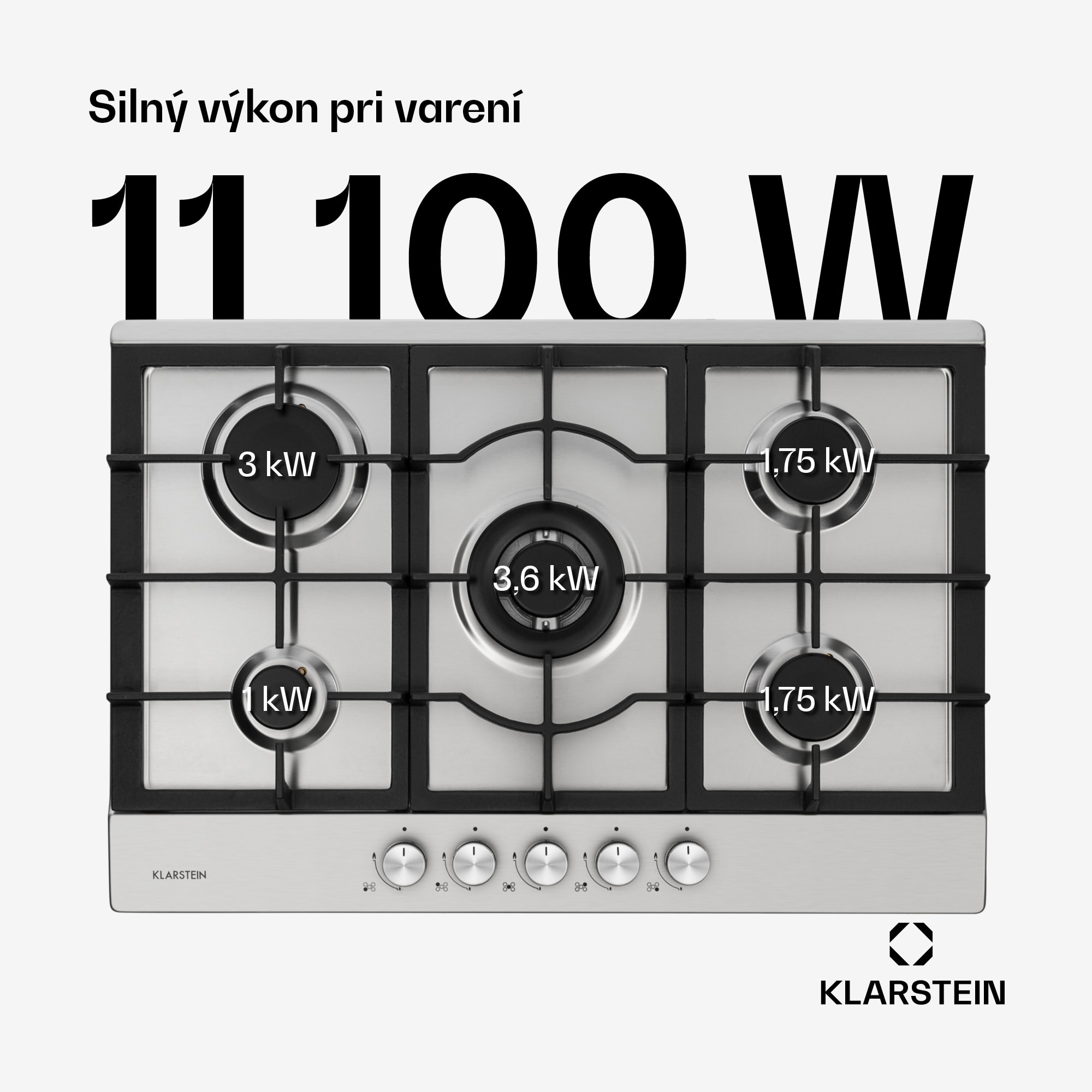 Klarstein Ignito 5 Zonen, plynová varná doska, 5 Sabaf horákov, nehrdzavejúca oceľ, strieborná