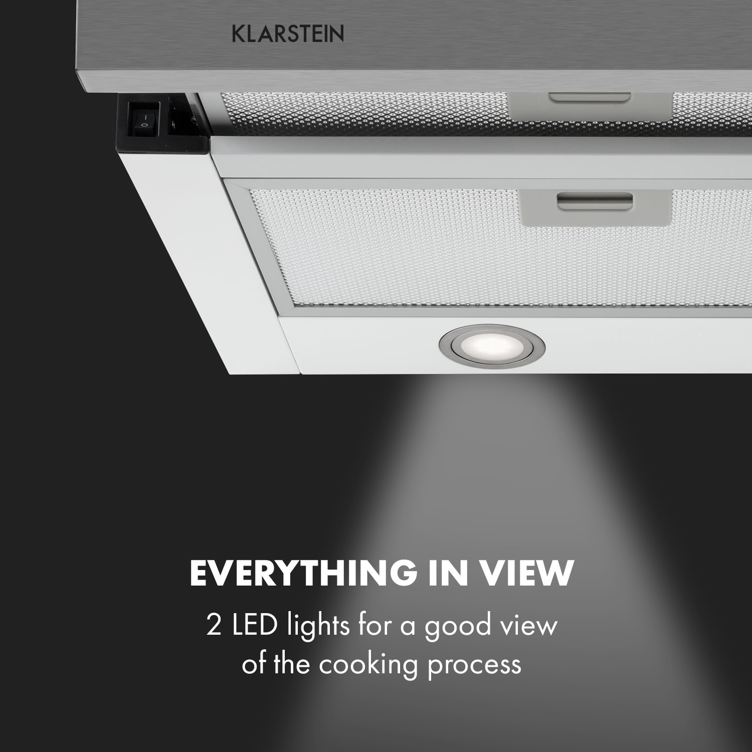Klarstein Mariana 90, digestor, 90 cm, výsuvný, 500 m³/h, LED, biely – Obrázok 4