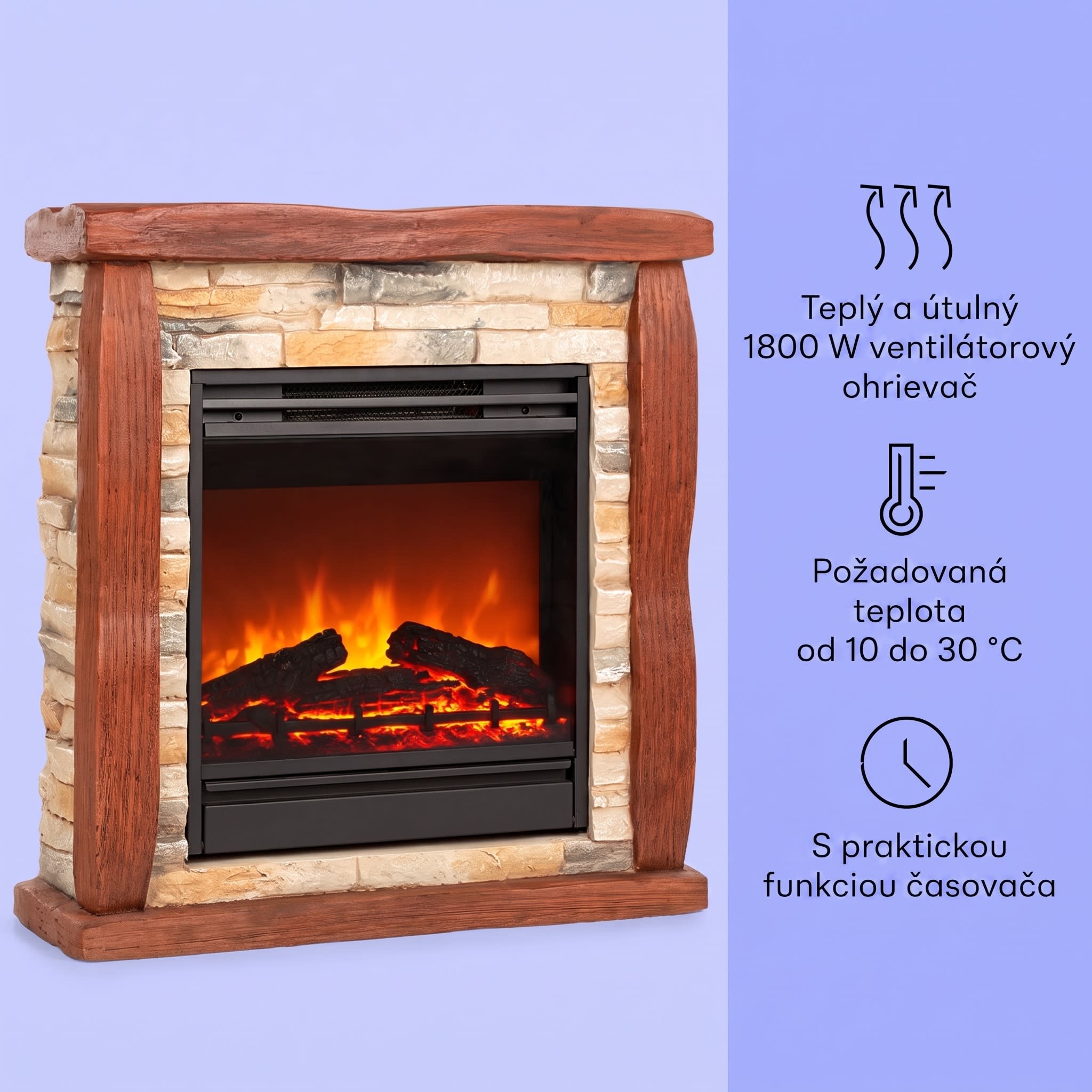 Klarstein Lienz, elektrický krb, 1800 W, vzhľad kameňa, polystone, diaľkové ovládanie – Obrázok 2
