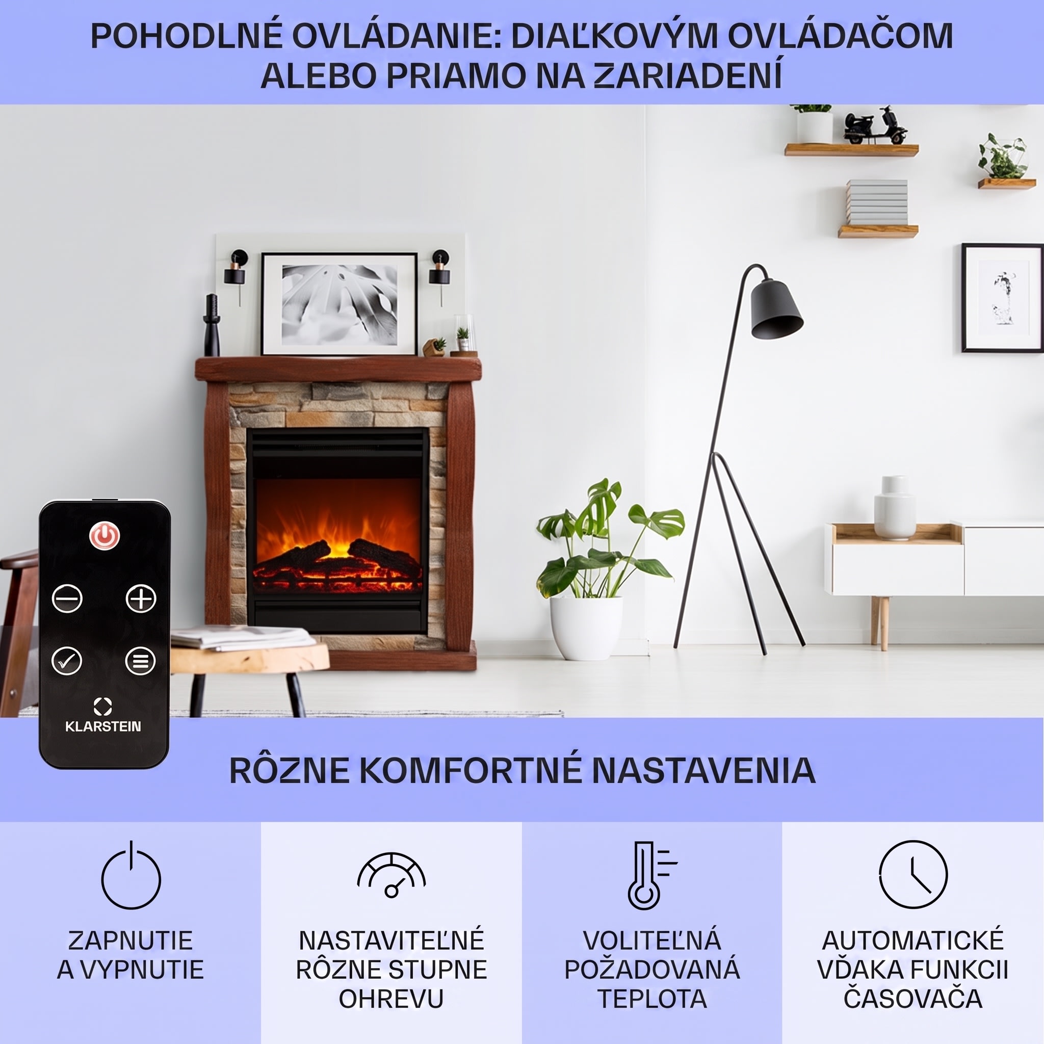 Klarstein Lienz, elektrický krb, 1800 W, vzhľad kameňa, polystone, diaľkové ovládanie – Obrázok 4