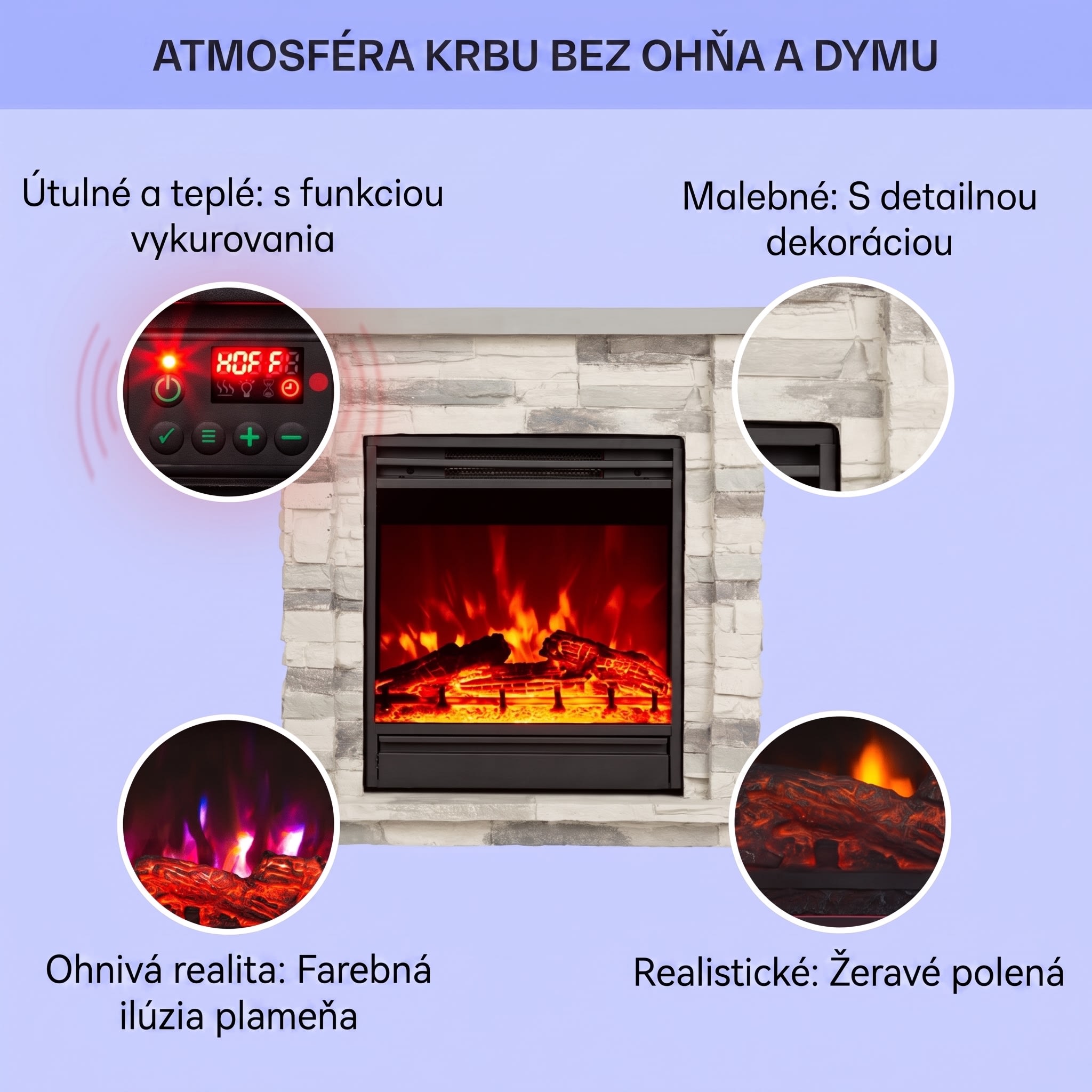 Klarstein Lienz, elektrický krb, 1800 W, vzhľad kameňa, diaľkové ovládanie, svetlosivý